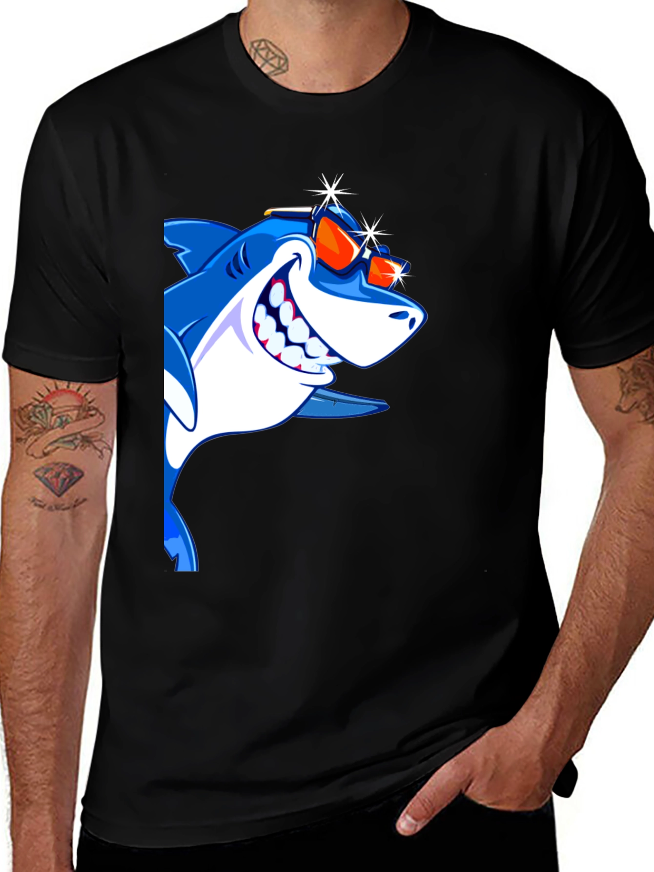 Variant 25 of Cool Shark Graphic Tee - Men's Black T-Shirt