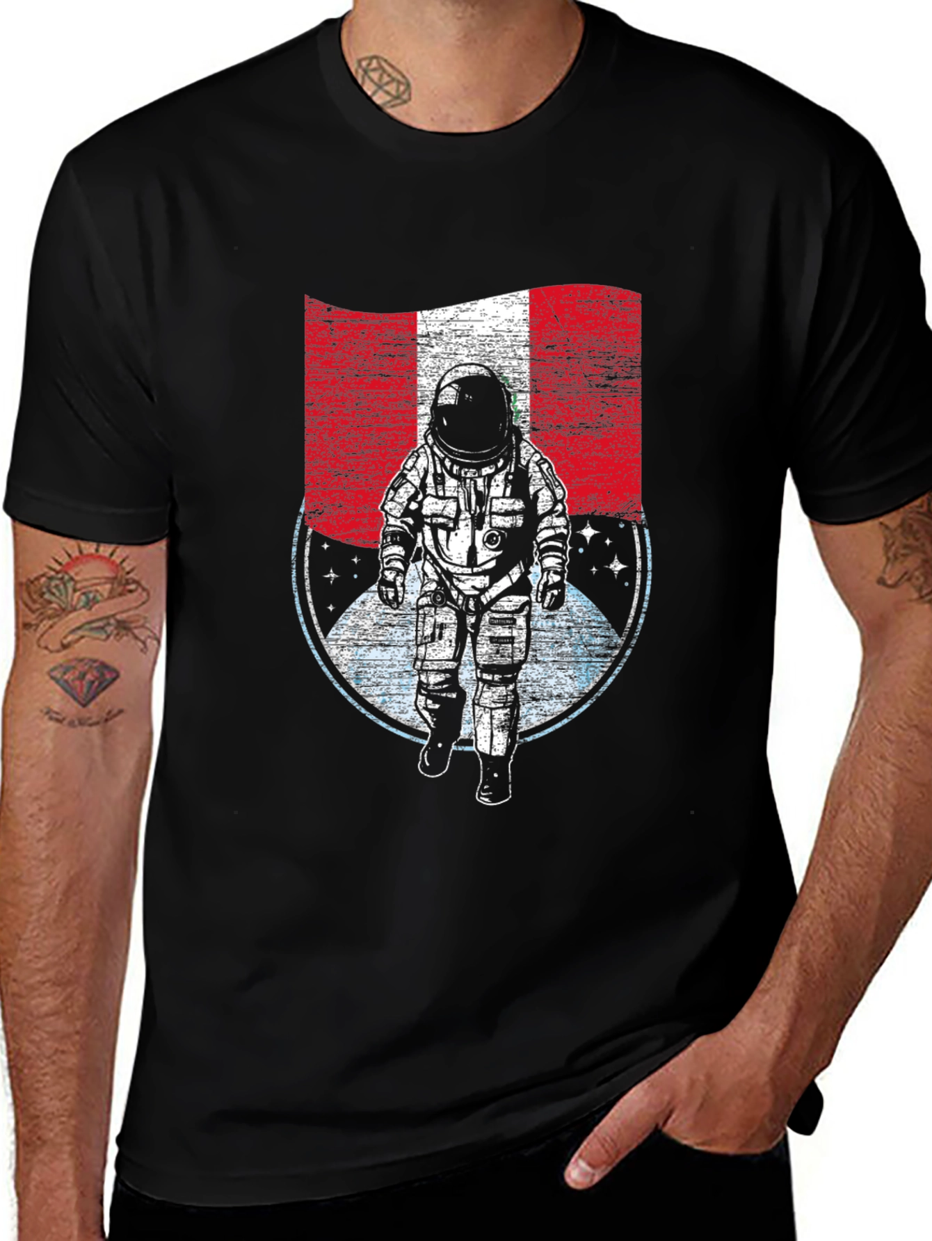Peru Flag Astronaut Graphic T-Shirt