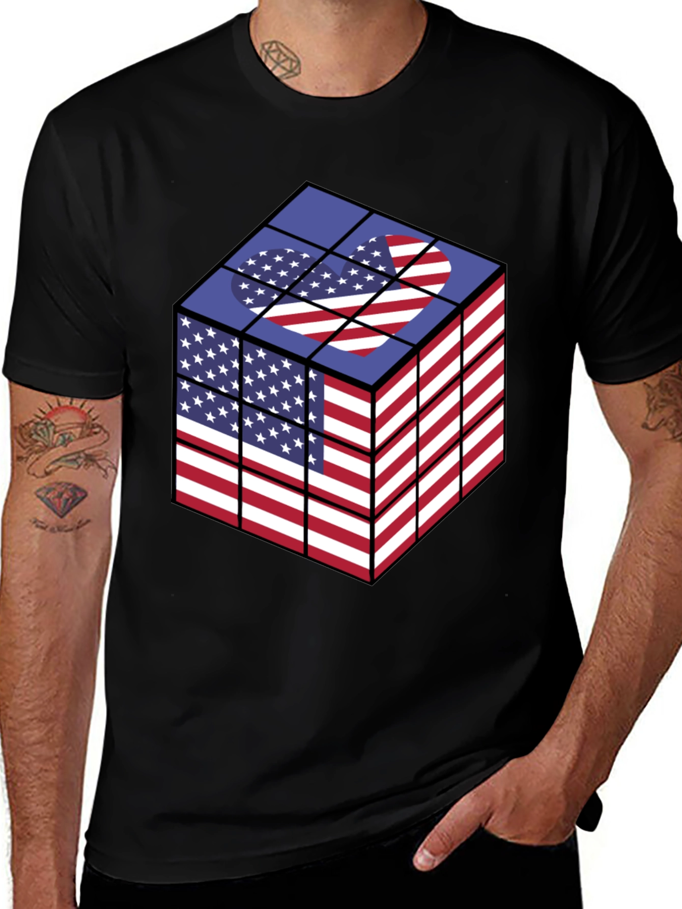 USA Flag Rubik's Cube Graphic T-Shirt