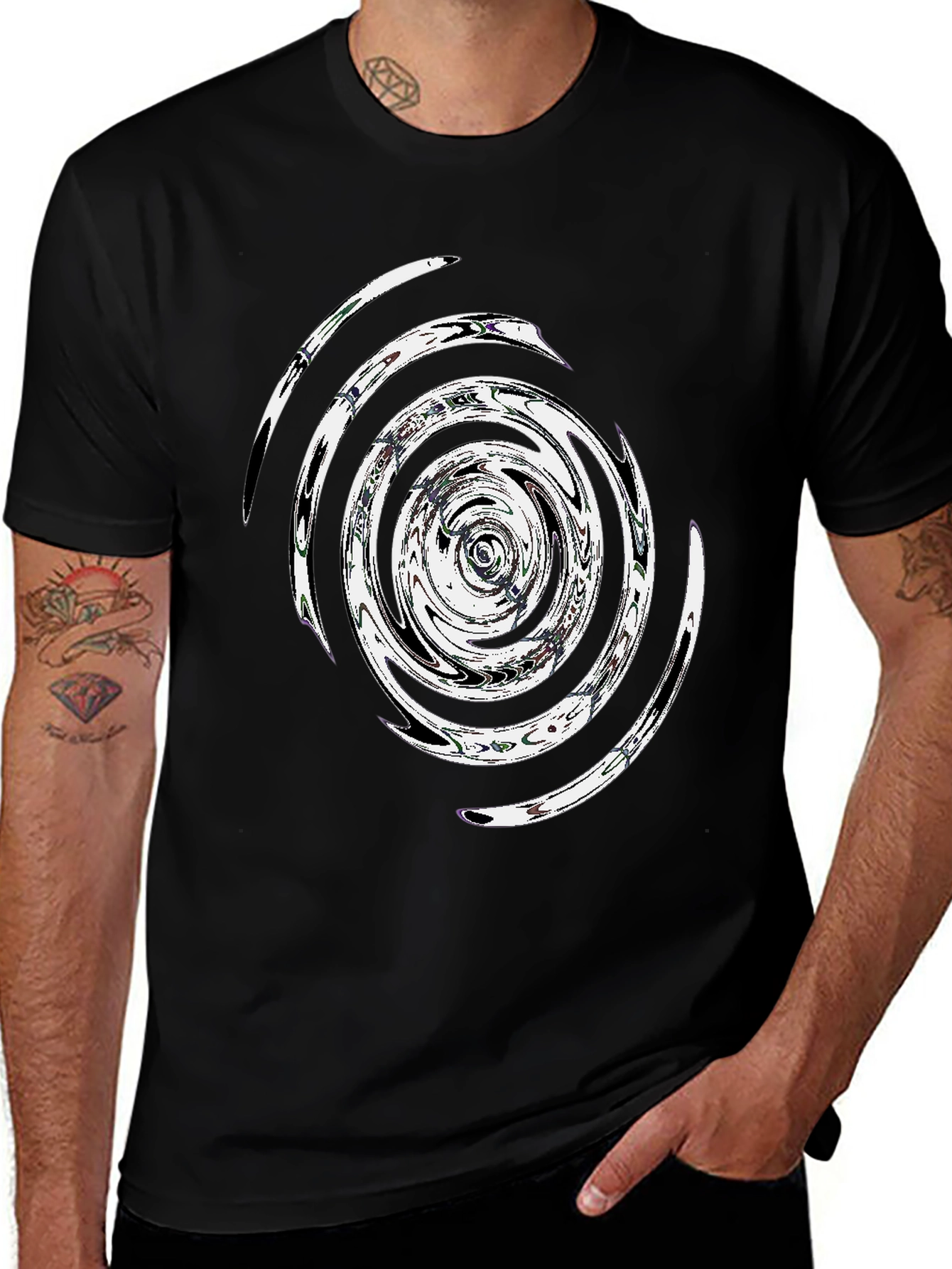 Variant 12 of Abstract Swirl Graphic Tee - Men's Black T-Shirt
