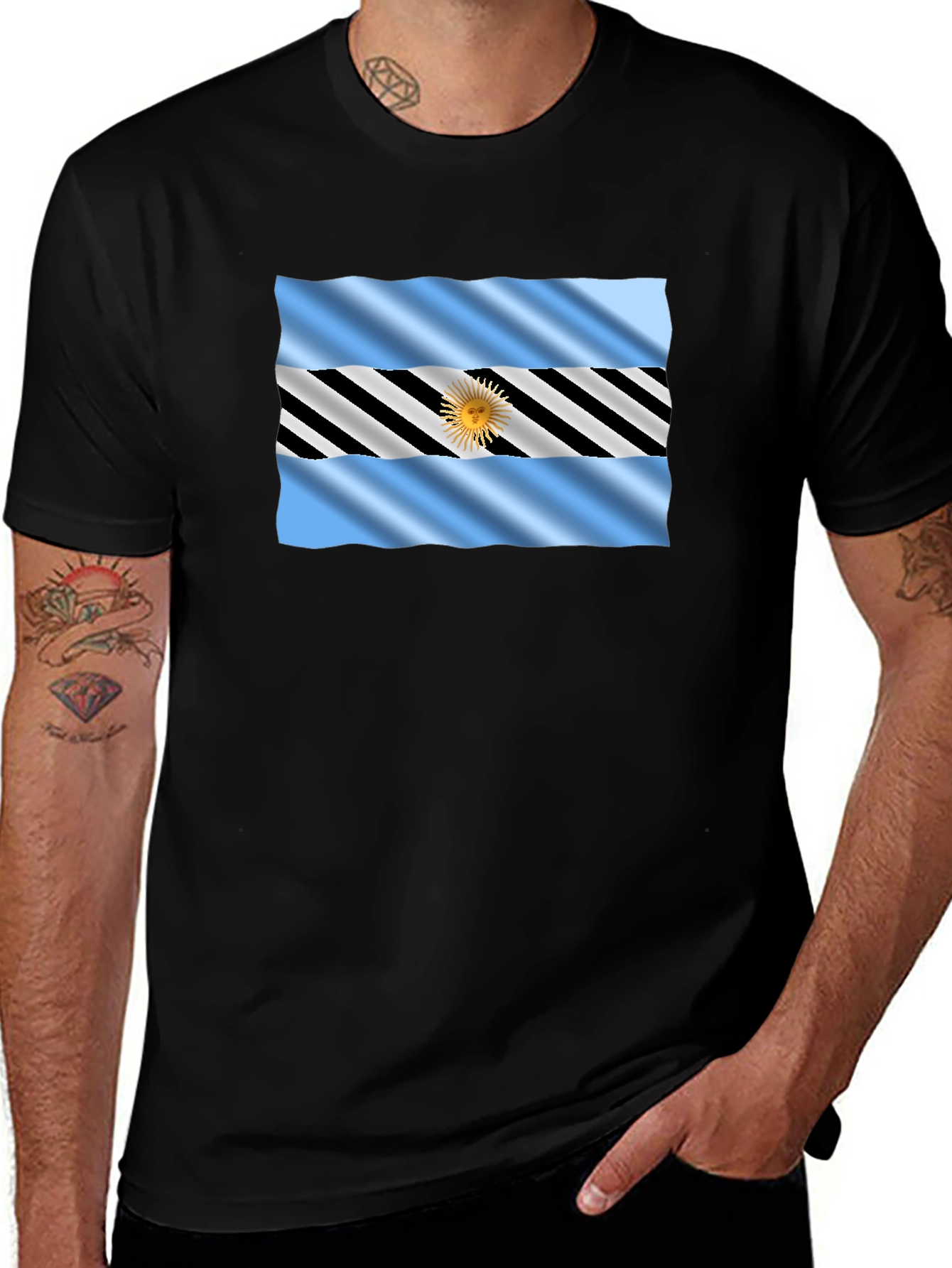 Argentina Flag Graphic Print Men's Black T-Shirt