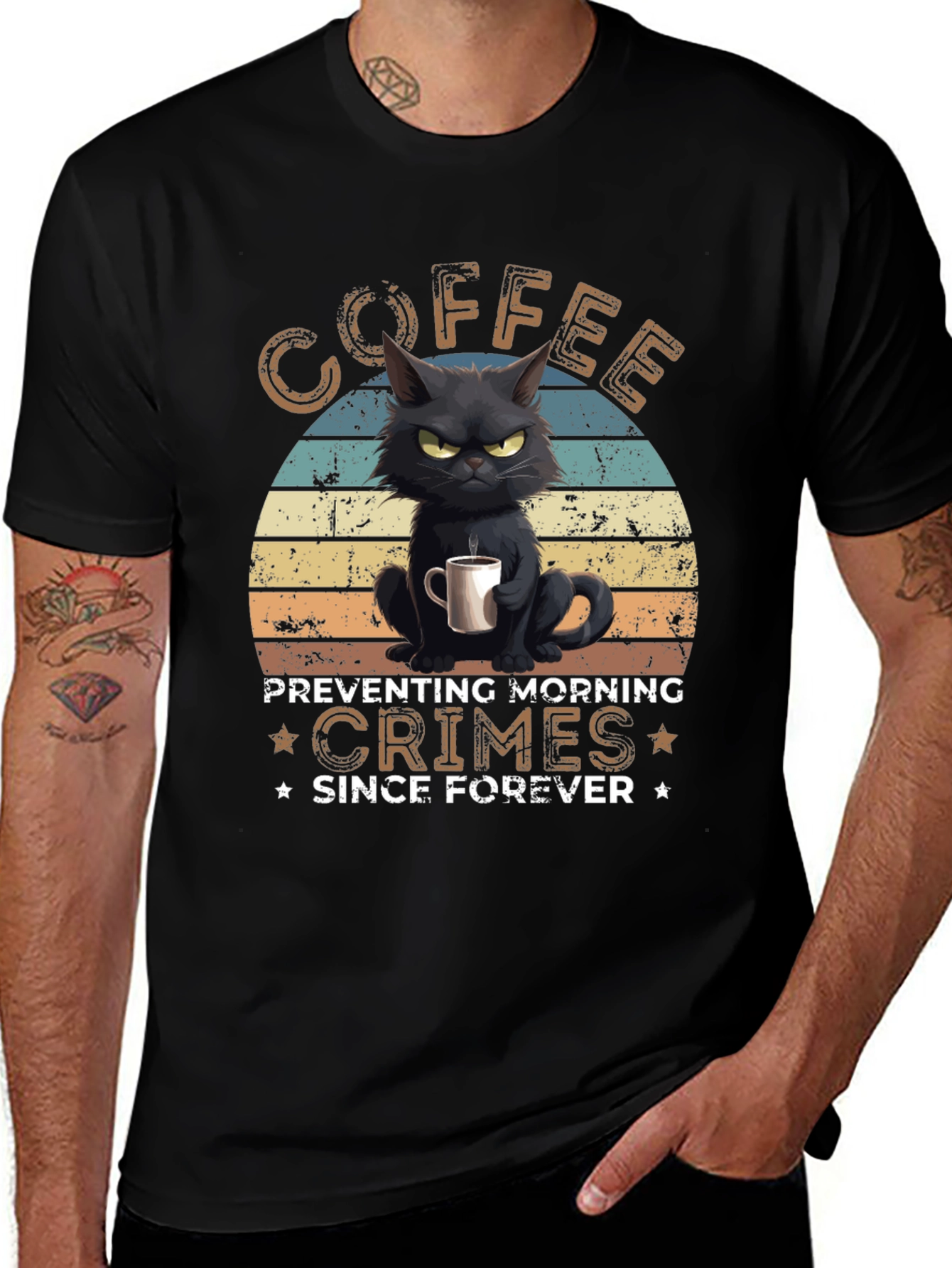 Variant 30 of Coffee Prevents Morning Crimes Black Cat T-Shirt