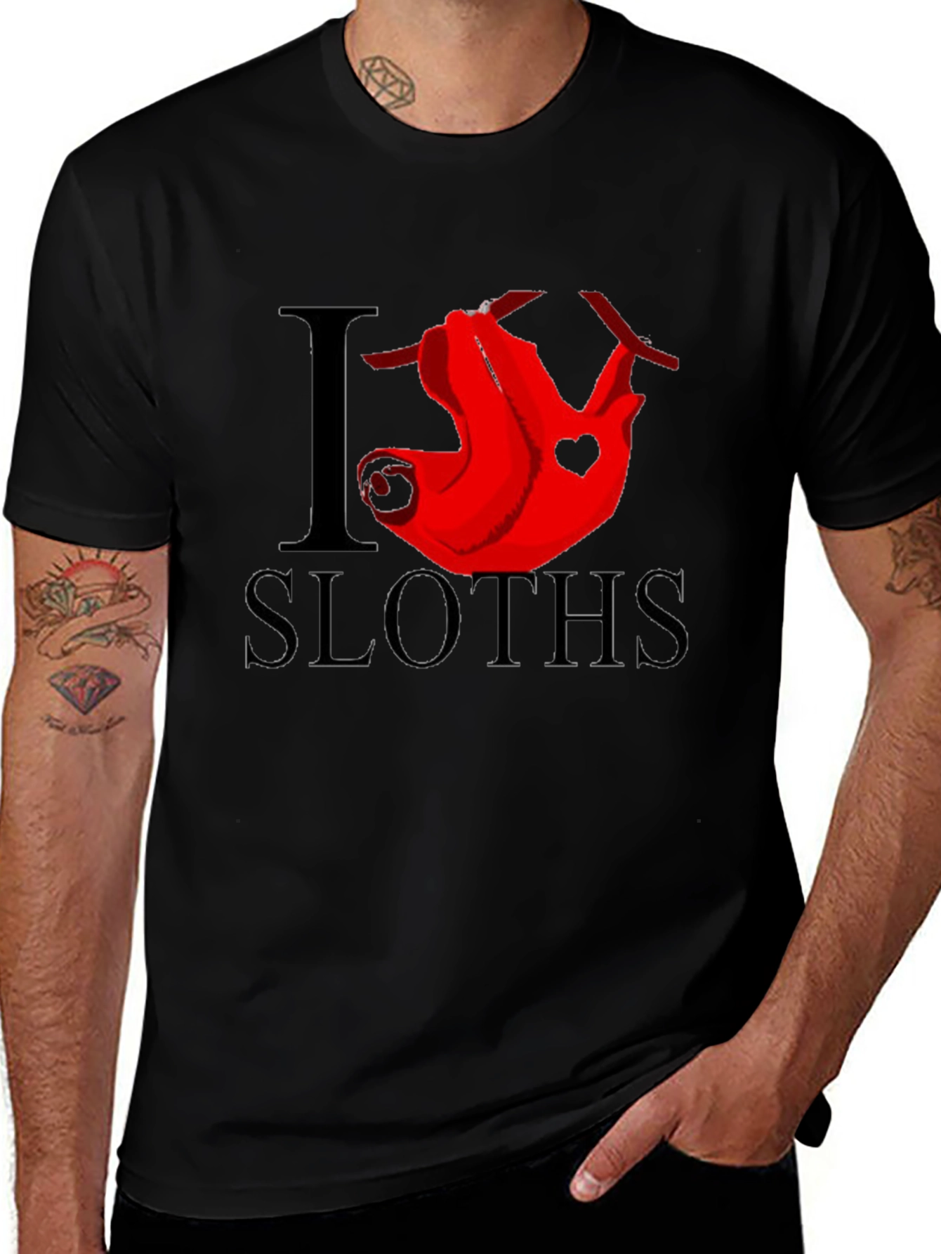 Variant 14 of I Heart Sloths Graphic Tee - Men's Black T-Shirt