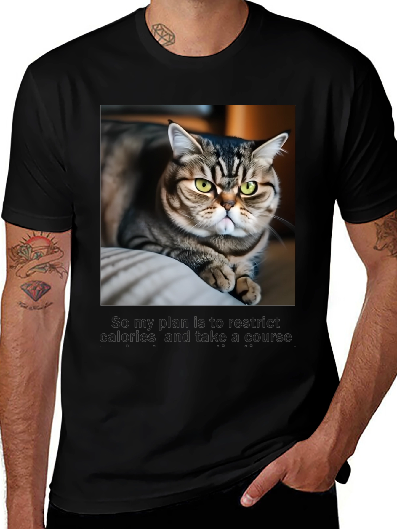Variant 14 of Funny Cat Graphic T-Shirt - Unisex Black Tee