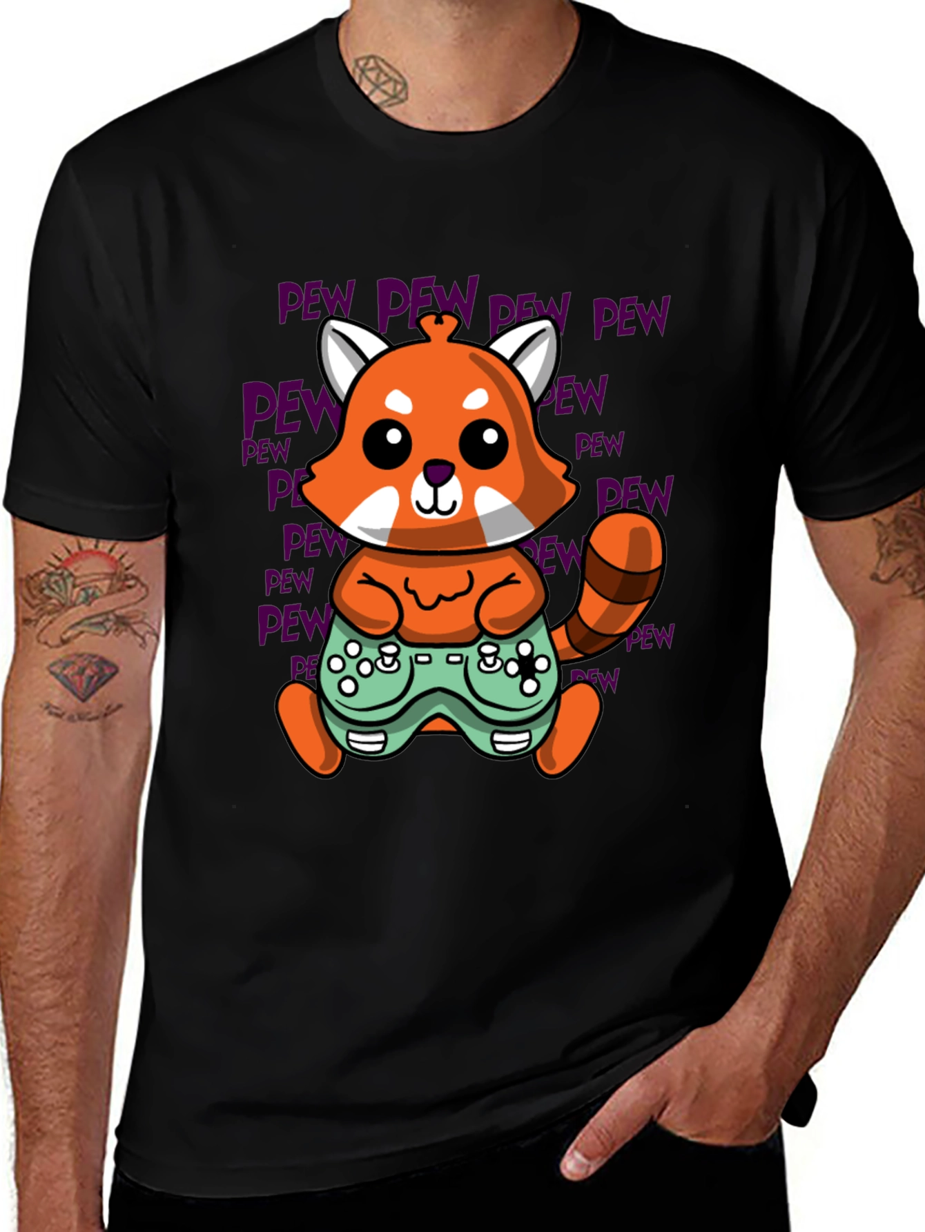 Variant 12 of Gamer Red Panda T-Shirt - Pew Pew Gaming Tee