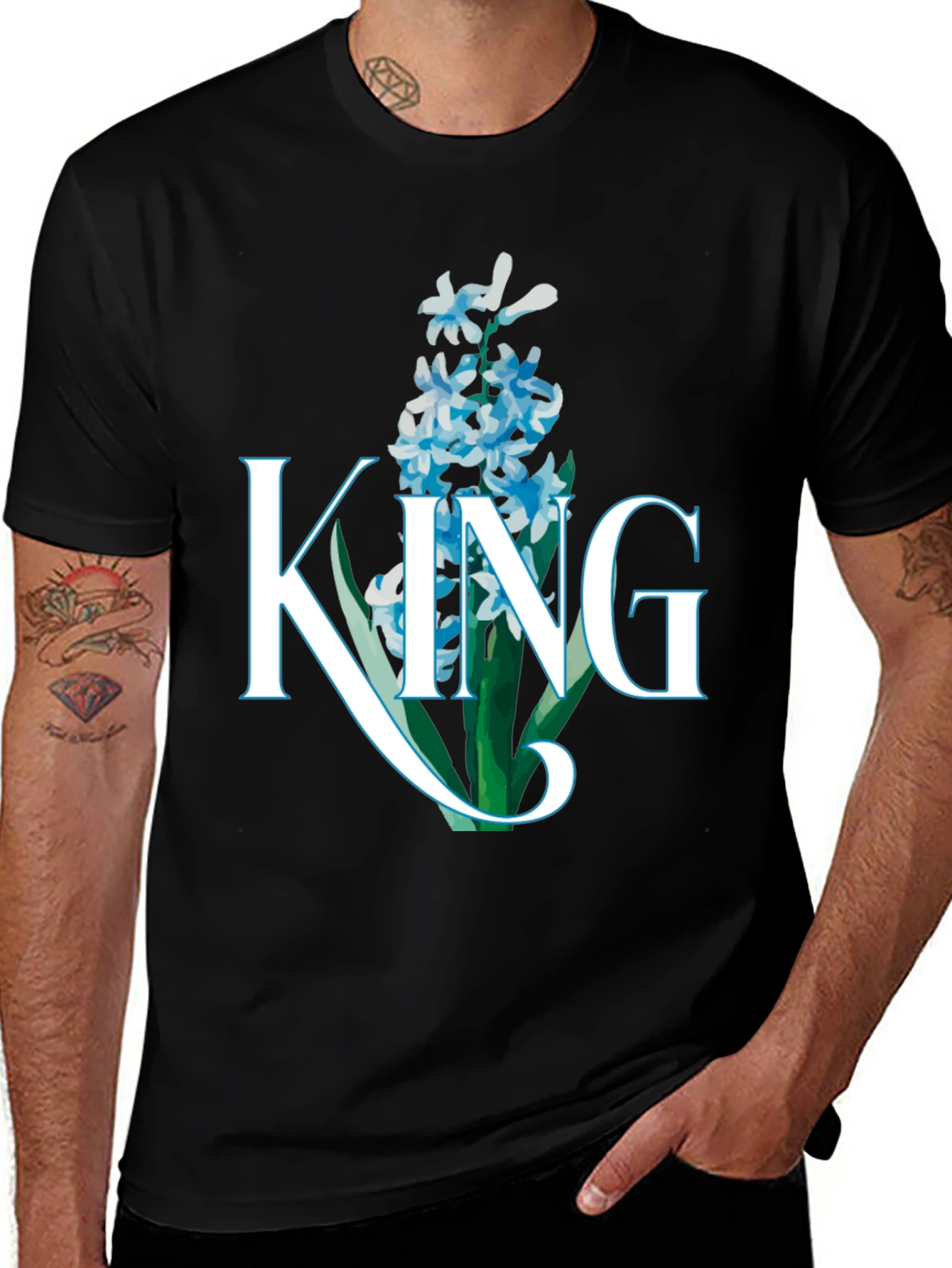 Variant 14 of King Hyacinth Floral Black T-Shirt