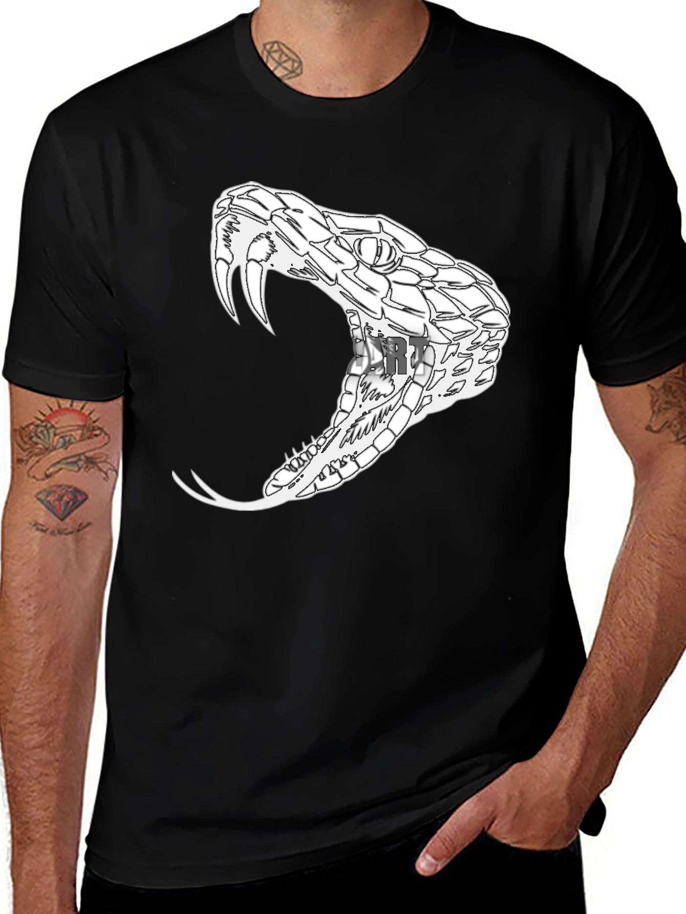 Variant 17 of Men's Black T-Shirt with Snake Graphic
