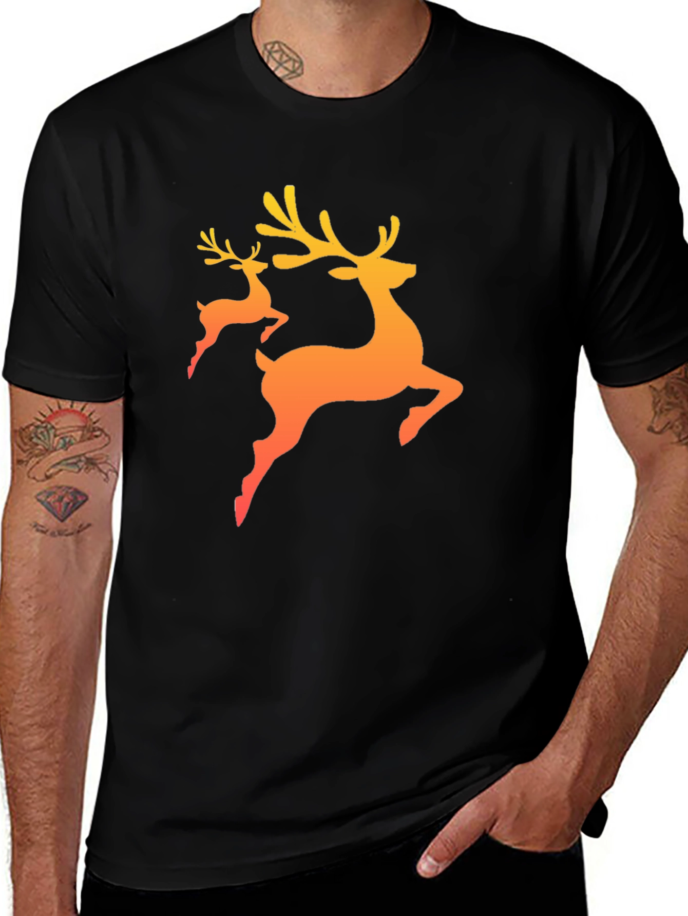 Variant 21 of Festive Deer Graphic Tee - Black Casual Shirt
