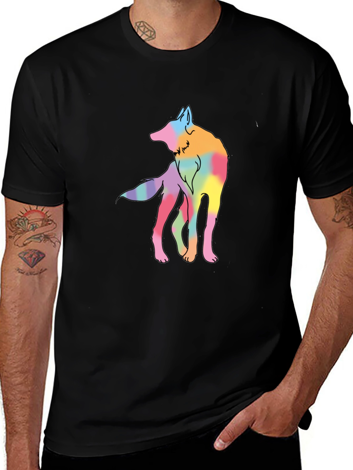 Variant 27 of Watercolor Wolf Graphic Tee - Unisex Black T-Shirt
