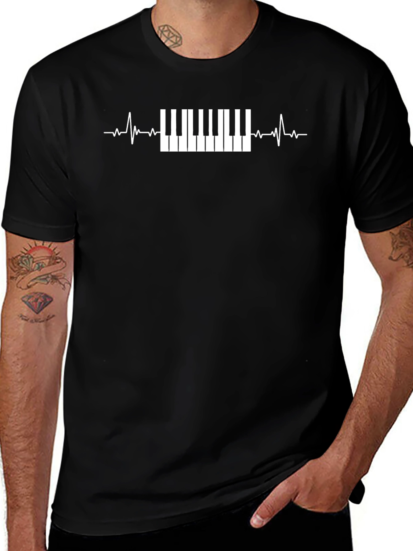 Variant 11 of Piano Heartbeat Graphic T-Shirt - Musician Tee
