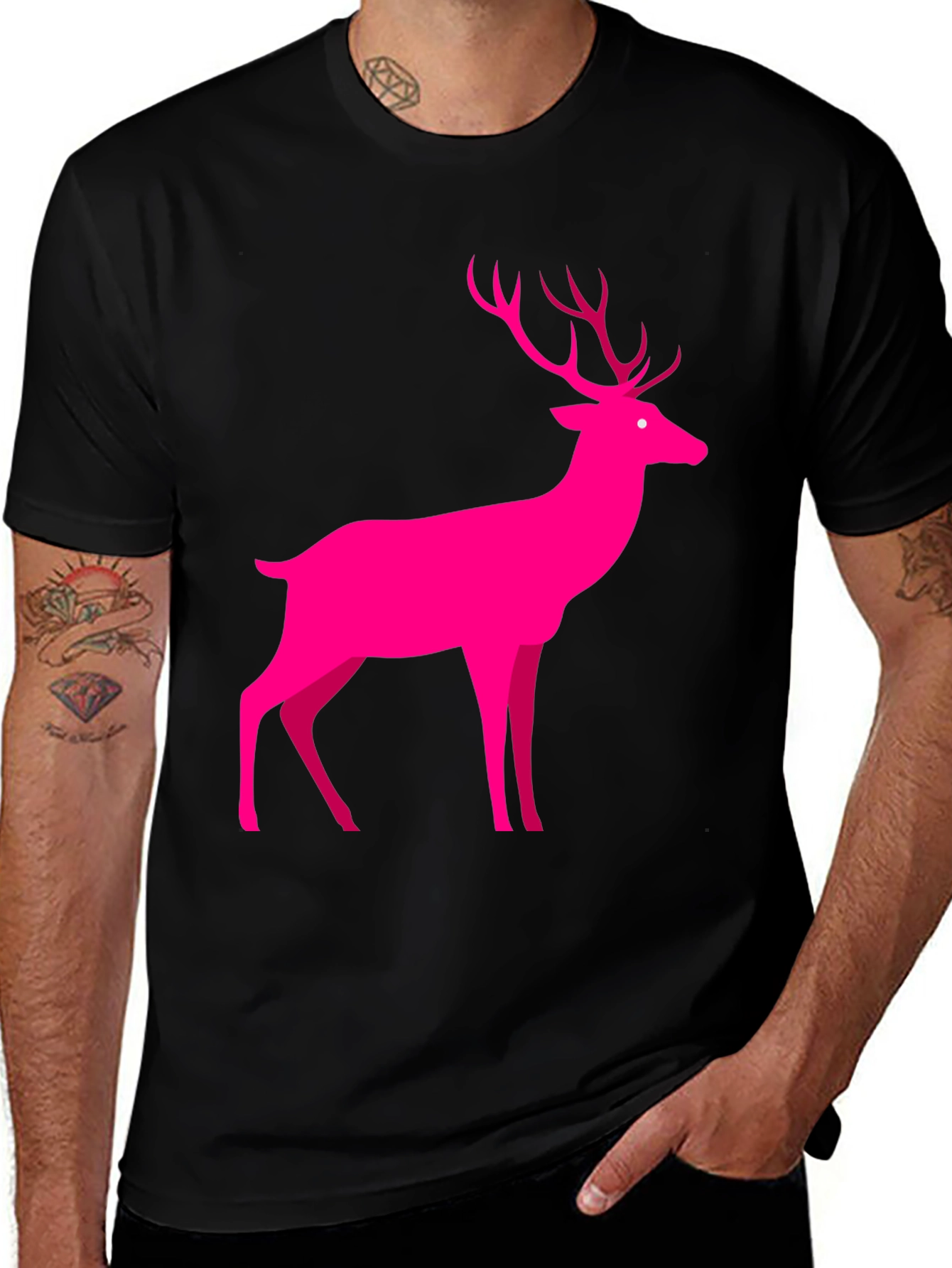 Variant 29 of Pink Deer Graphic Tee - Men's Black T-Shirt