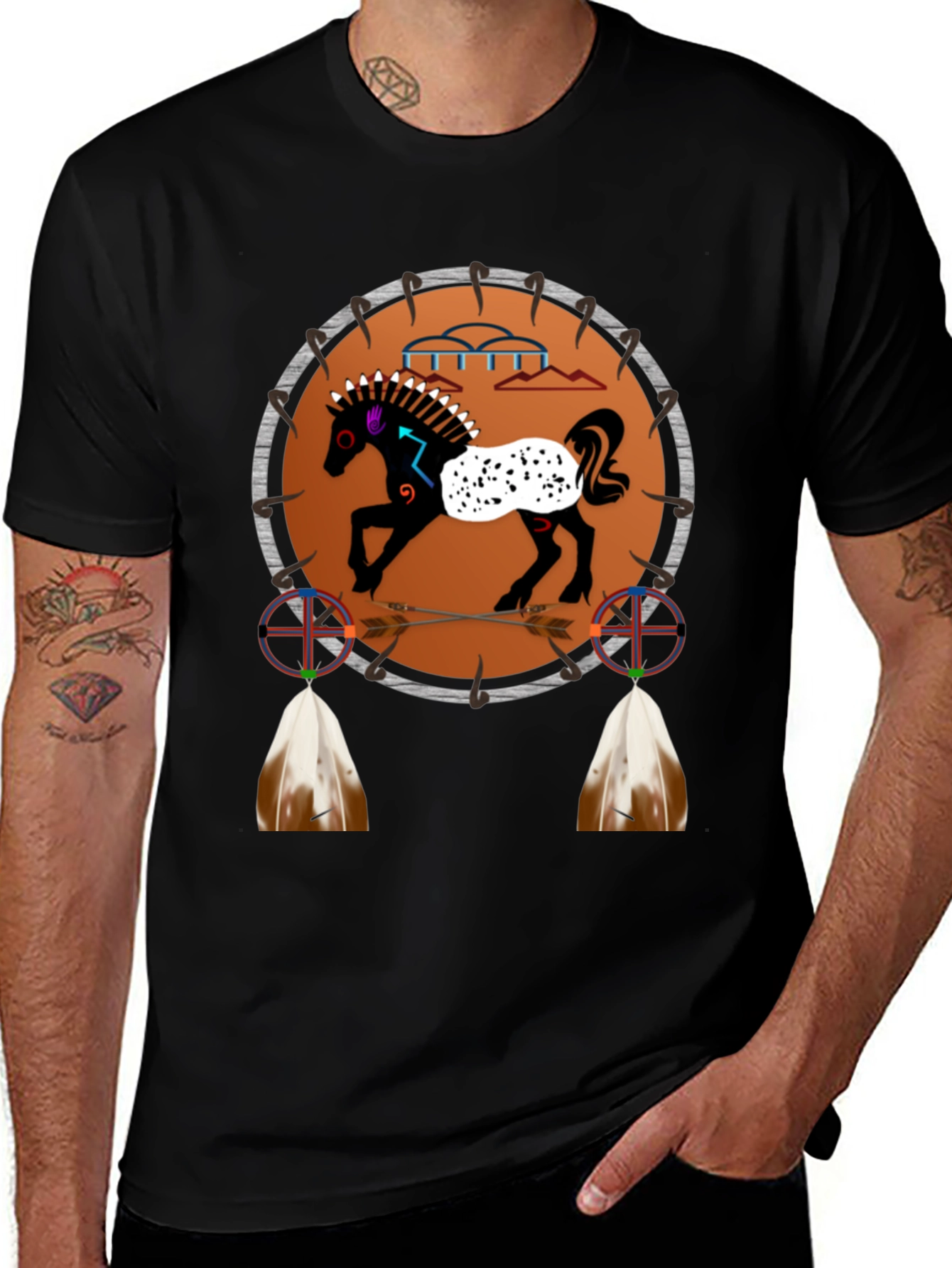 Variant 14 of Native American Horse Dreamcatcher Graphic Tee