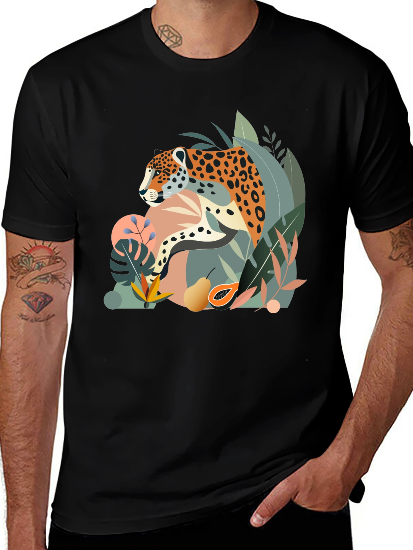 Variant 20 of Jungle Cat Graphic Tee - Stylish Men's Black T-Shirt