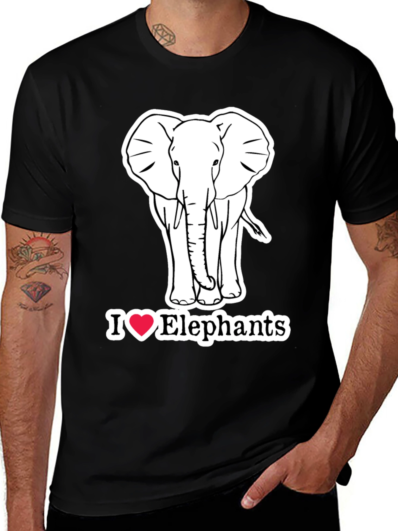 I Love Elephants Graphic T-Shirt - Black Cotton Tee