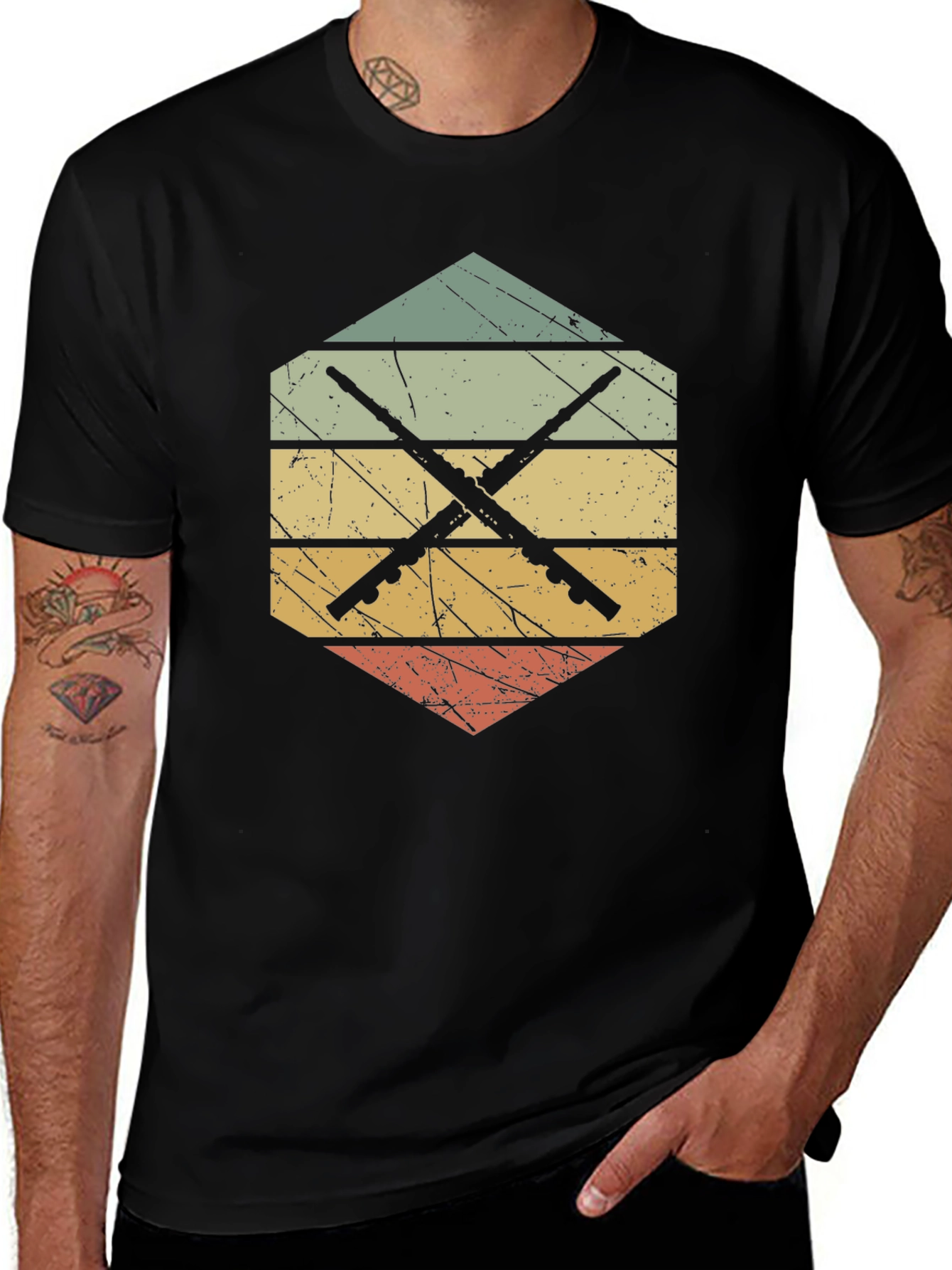 Retro Crossed Flutes T-Shirt