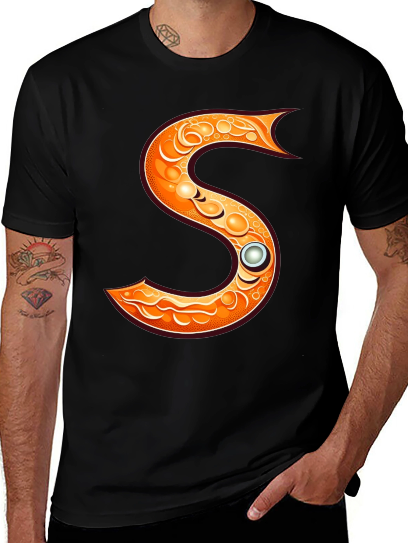 Variant 16 of Stylish Letter S Graphic Tee - Black