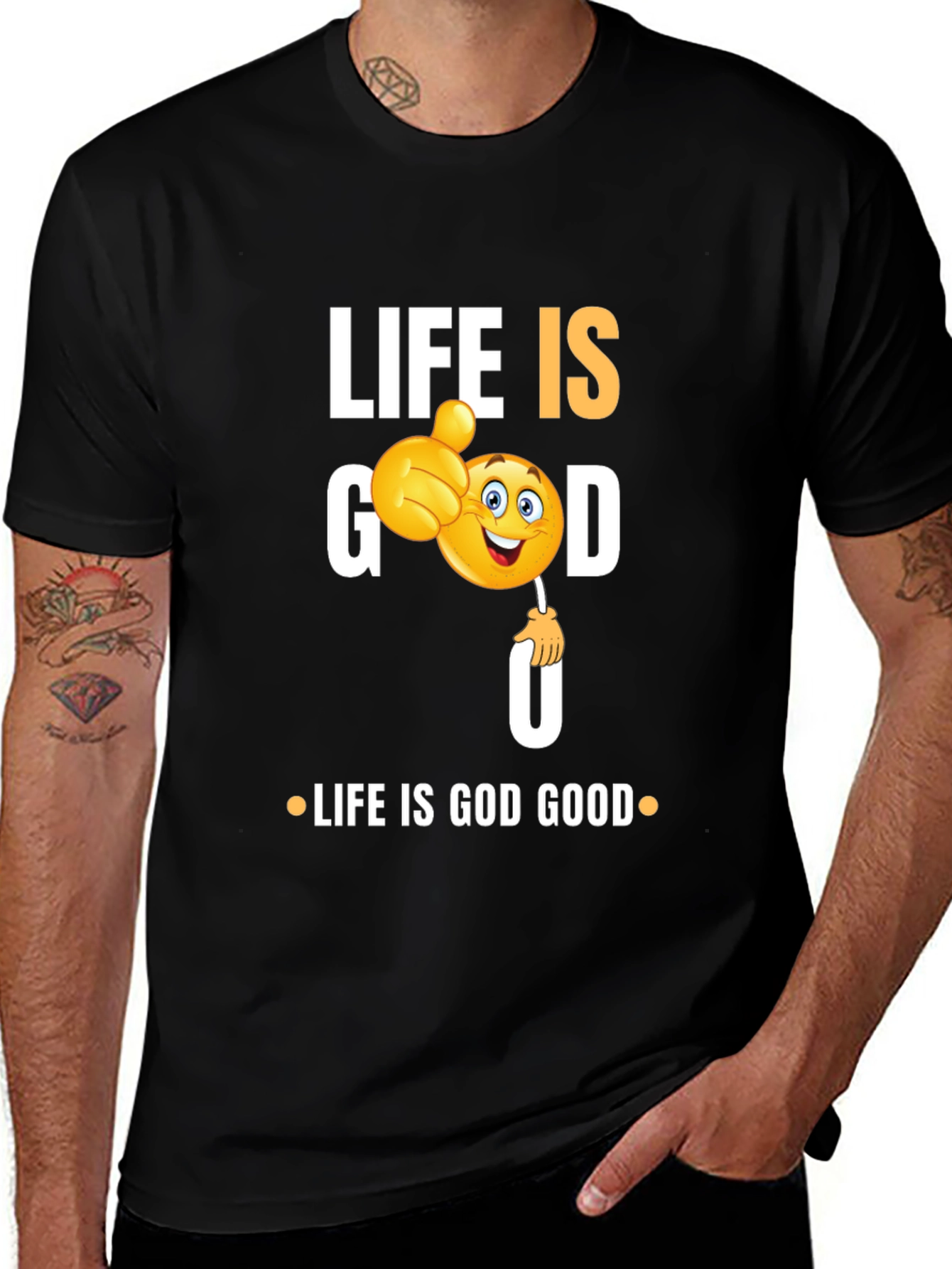 Variant 13 of Life is Good Emoji Graphic Tee - Black Cotton T-Shirt