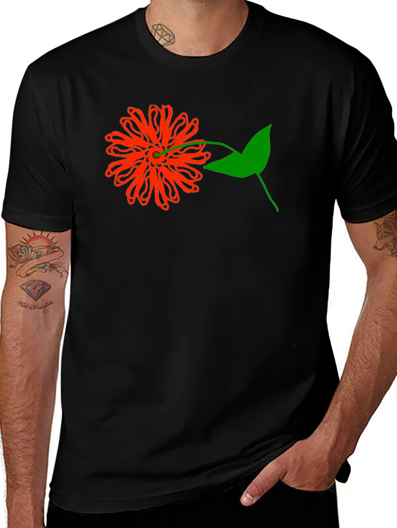 Variant 17 of Red Flower Graphic Tee - Black Cotton T-Shirt