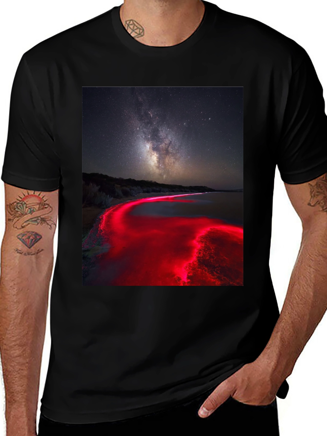 Milky Way Beach Black T-Shirt