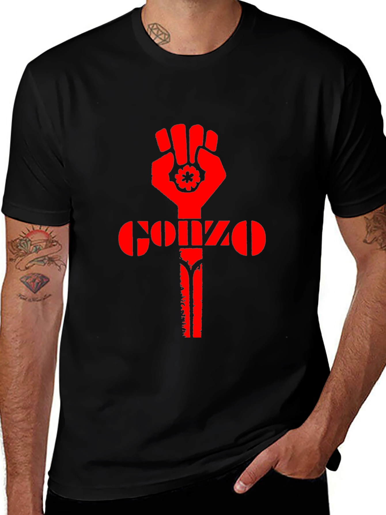 Black Gonzo Fist Black T-Shirt - Red Design main image