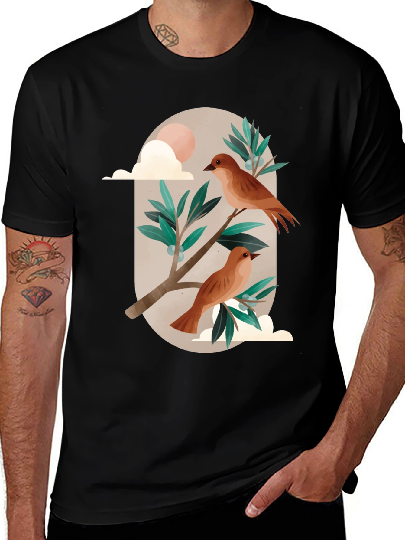 Variant 5 of Birds on Branch Graphic Tee - Nature Inspired Design