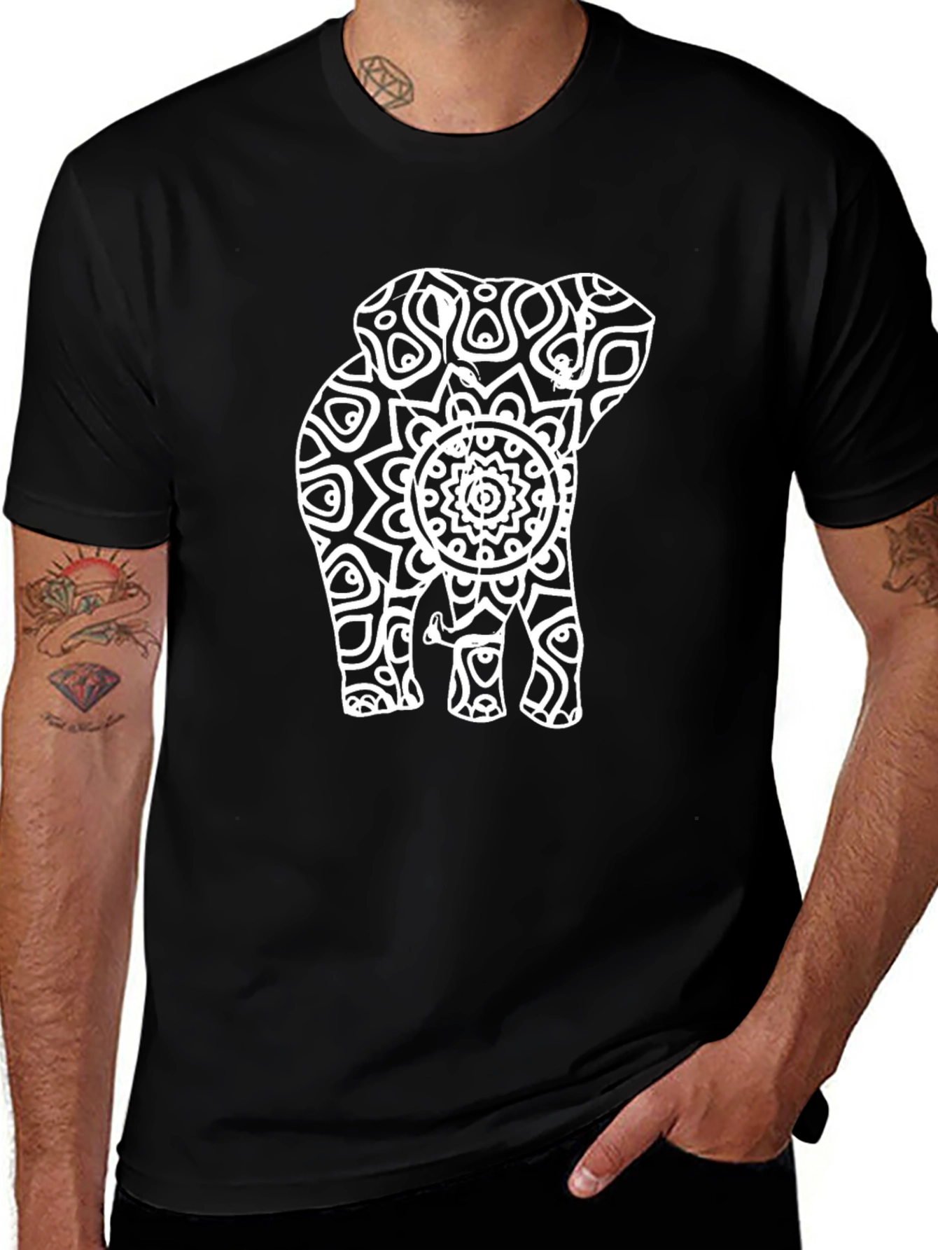 Variant 4 of Elephant Mandala Graphic Black T-Shirt