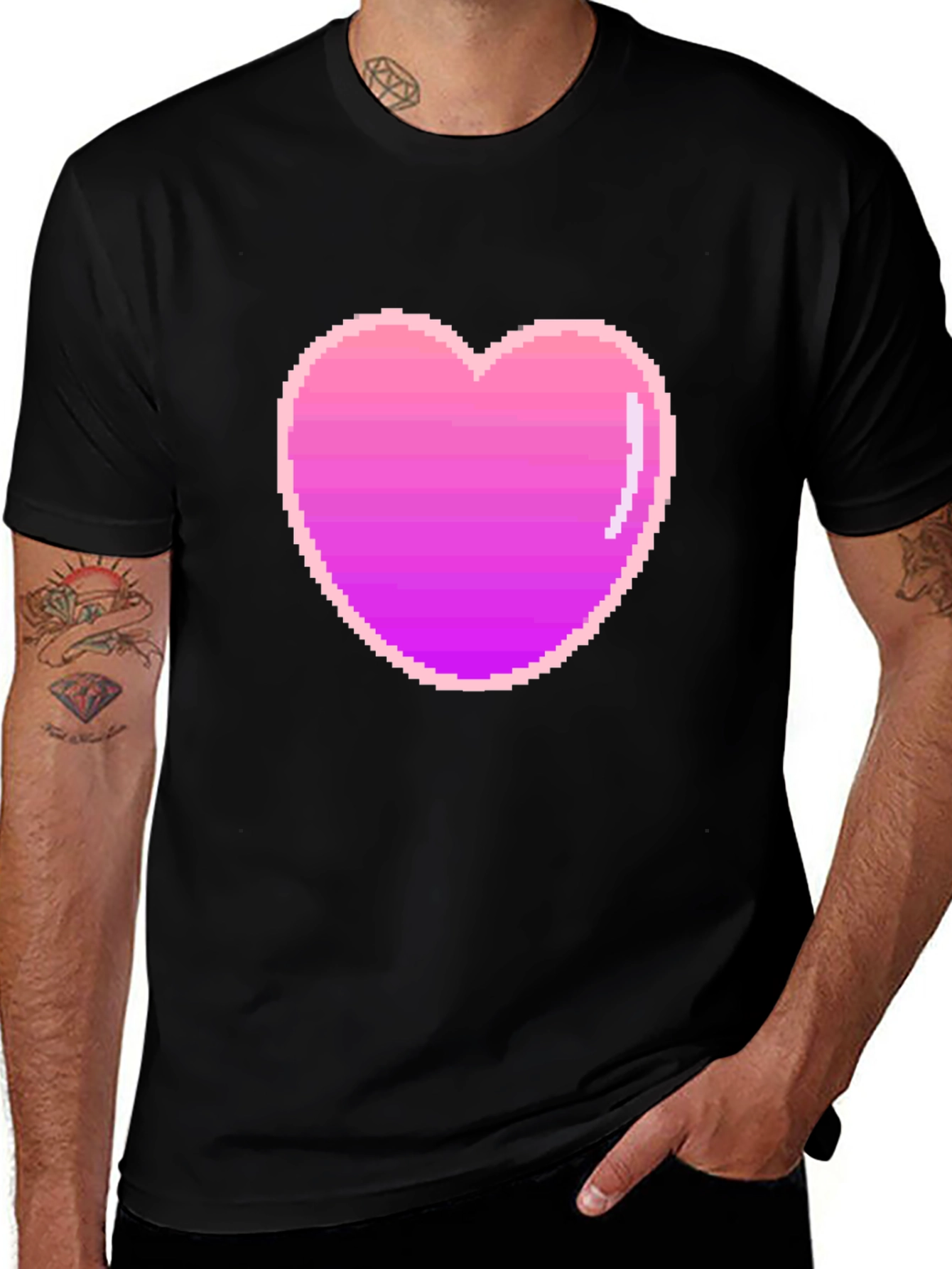 Variant 28 of Pixel Heart Black T-Shirt - Retro Gaming Style