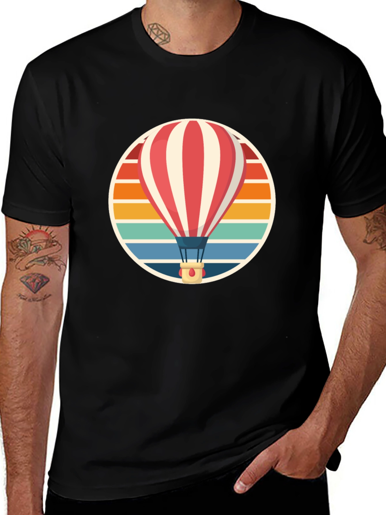 Retro Hot Air Balloon Graphic Tee - Classic Comfort