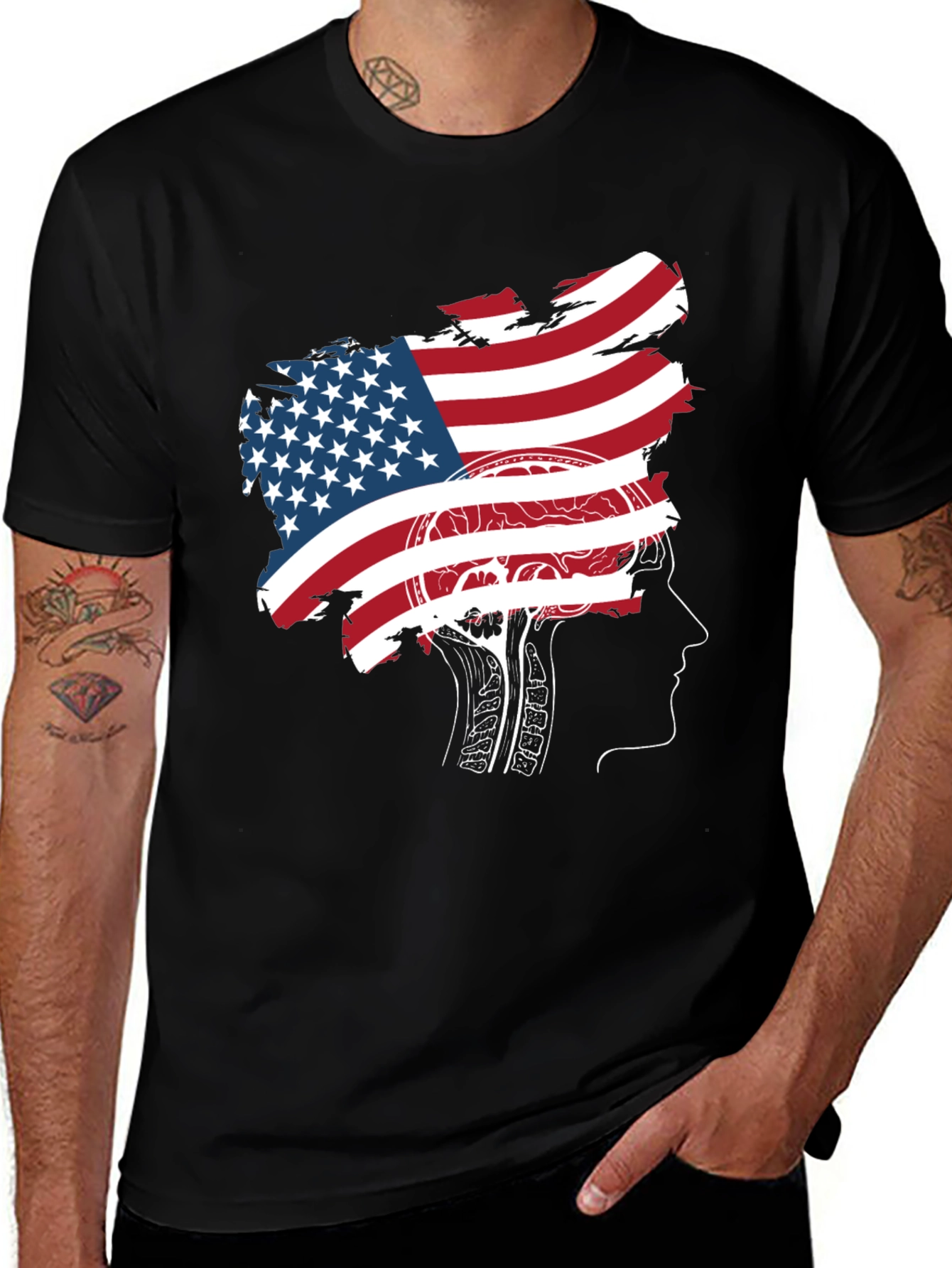 Variant 21 of Patriotic Brain T-Shirt - USA Flag Anatomy Graphic Tee