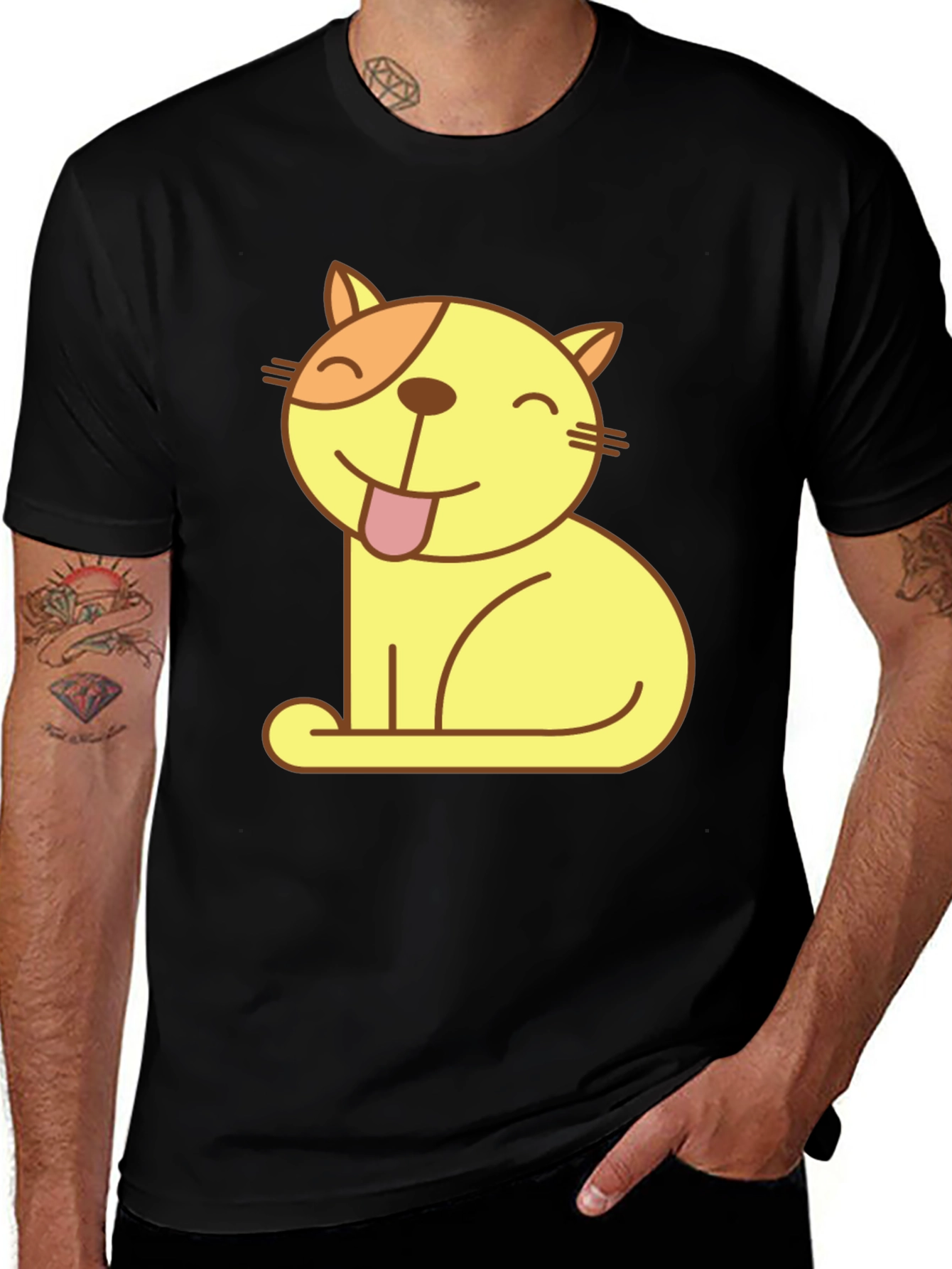 Variant 19 of Cute Cartoon Cat Black T-Shirt