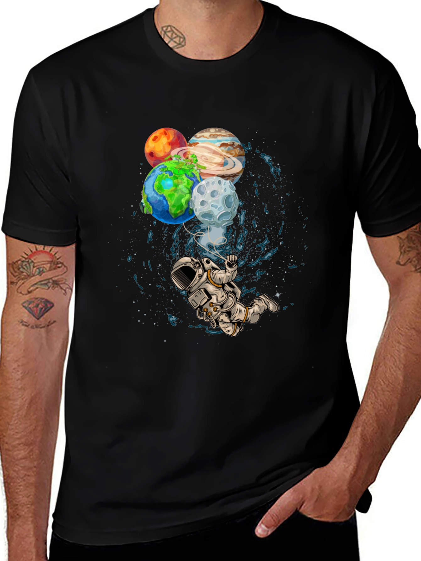 Variant 4 of Astronaut Planets Graphic Print T-Shirt