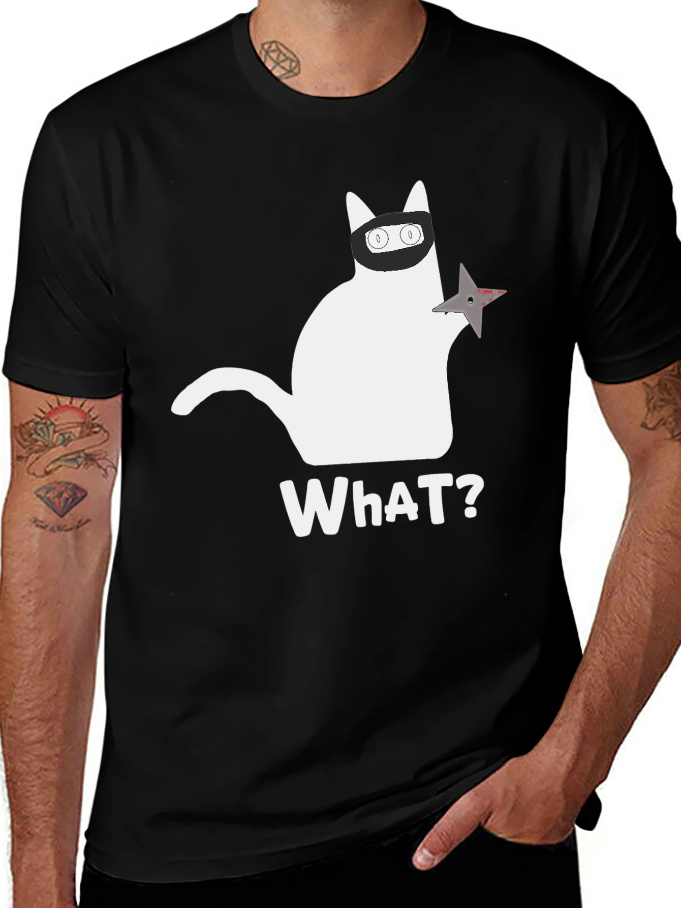 Variant 17 of Ninja Cat "WhAT?" T-Shirt - Cool & Funny Design