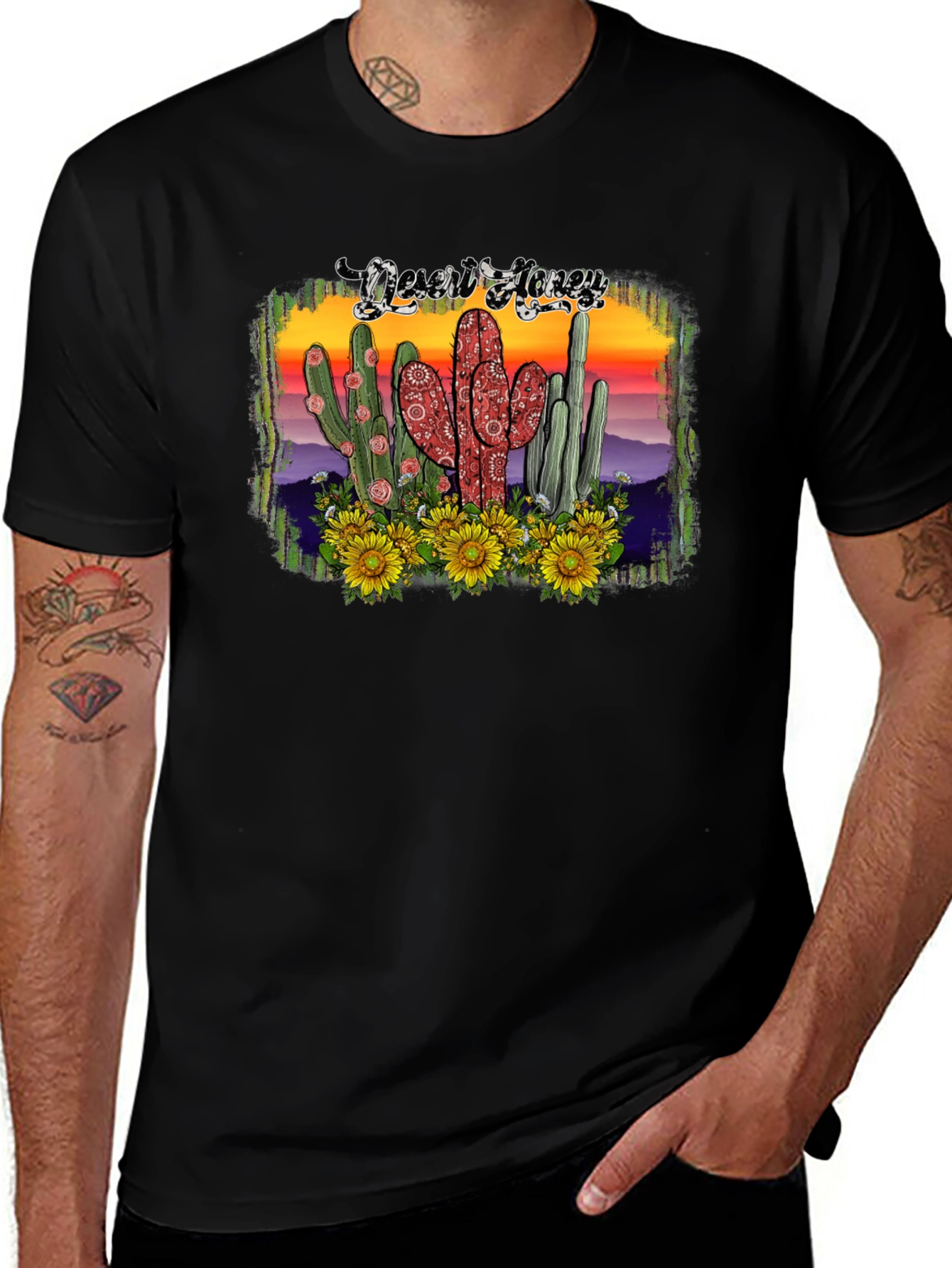 Variant 22 of Desert Honey Graphic Tee - Cactus & Sunflowers