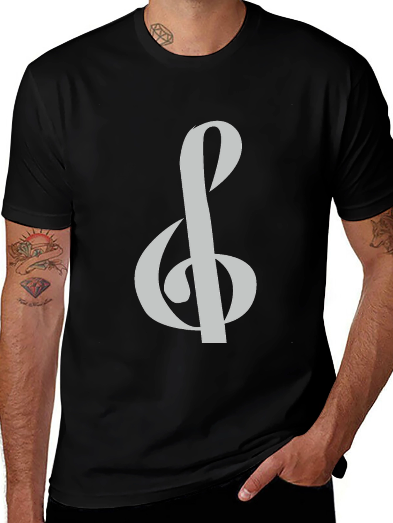 Variant 15 of Treble Clef Graphic Tee - Black Cotton T-Shirt