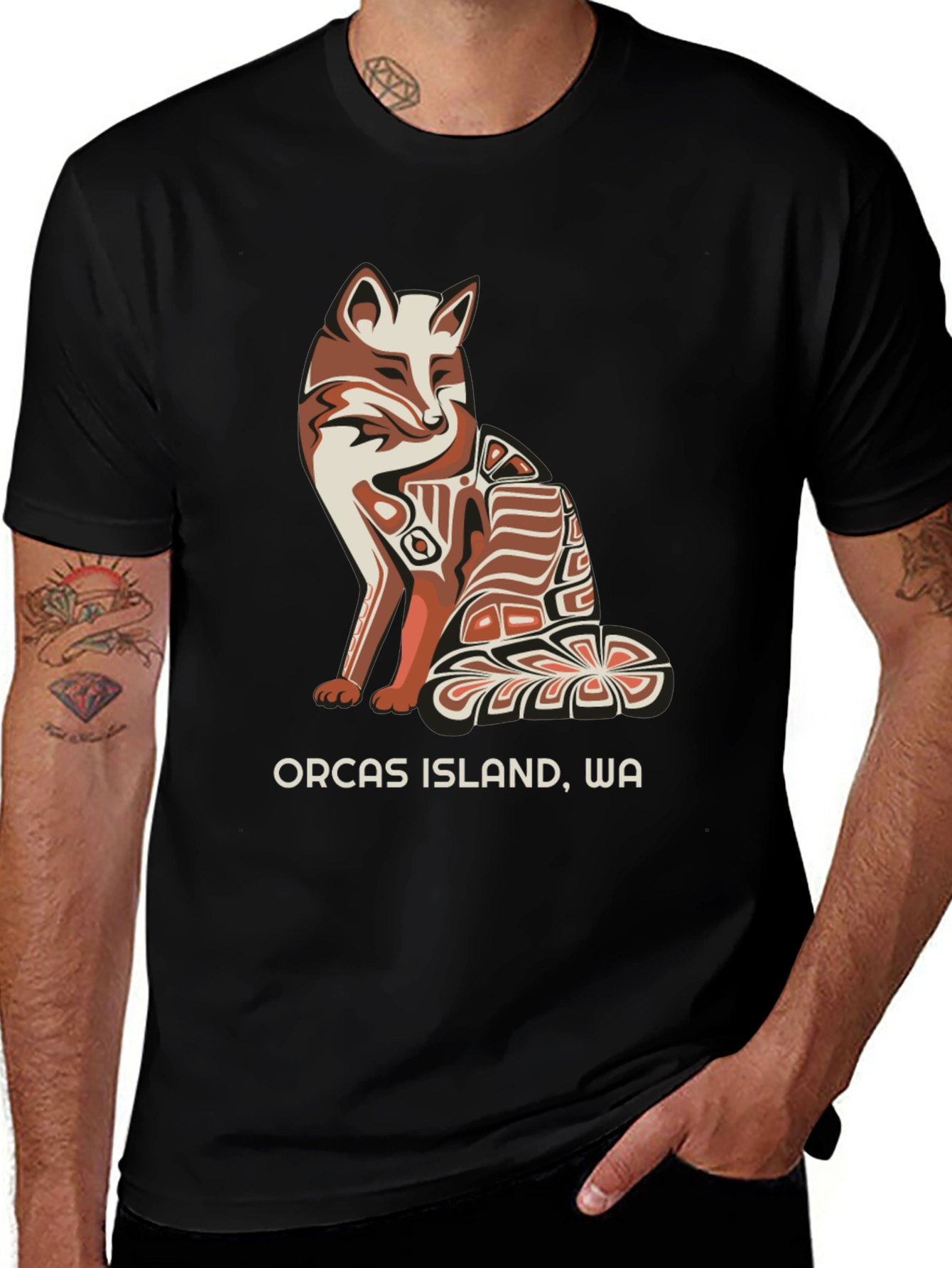 Variant 24 of Orcas Island WA Fox Graphic Tee - Unisex Black T-Shirt