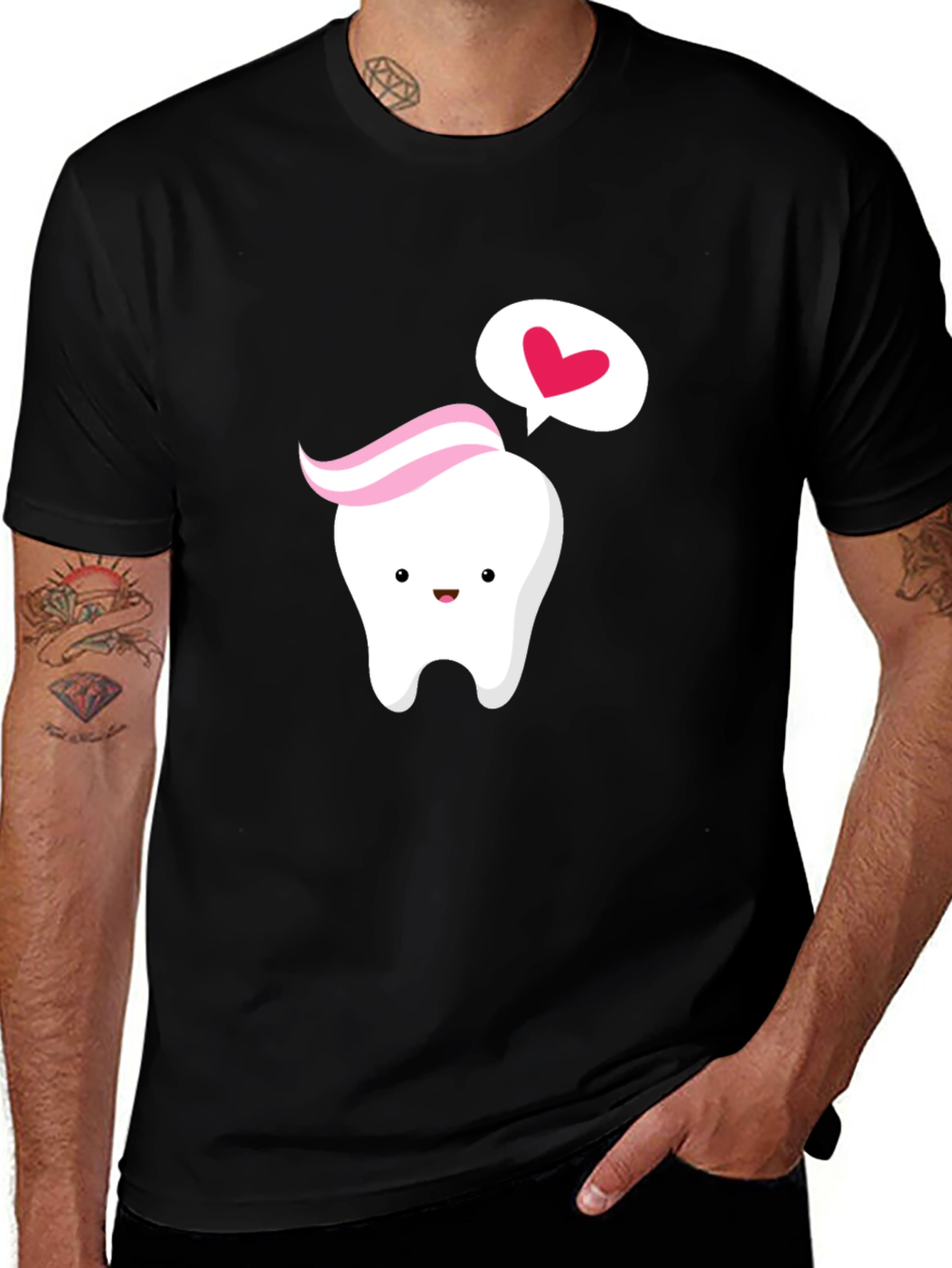 Variant 5 of Cute Tooth with Paste Heart Black T-Shirt