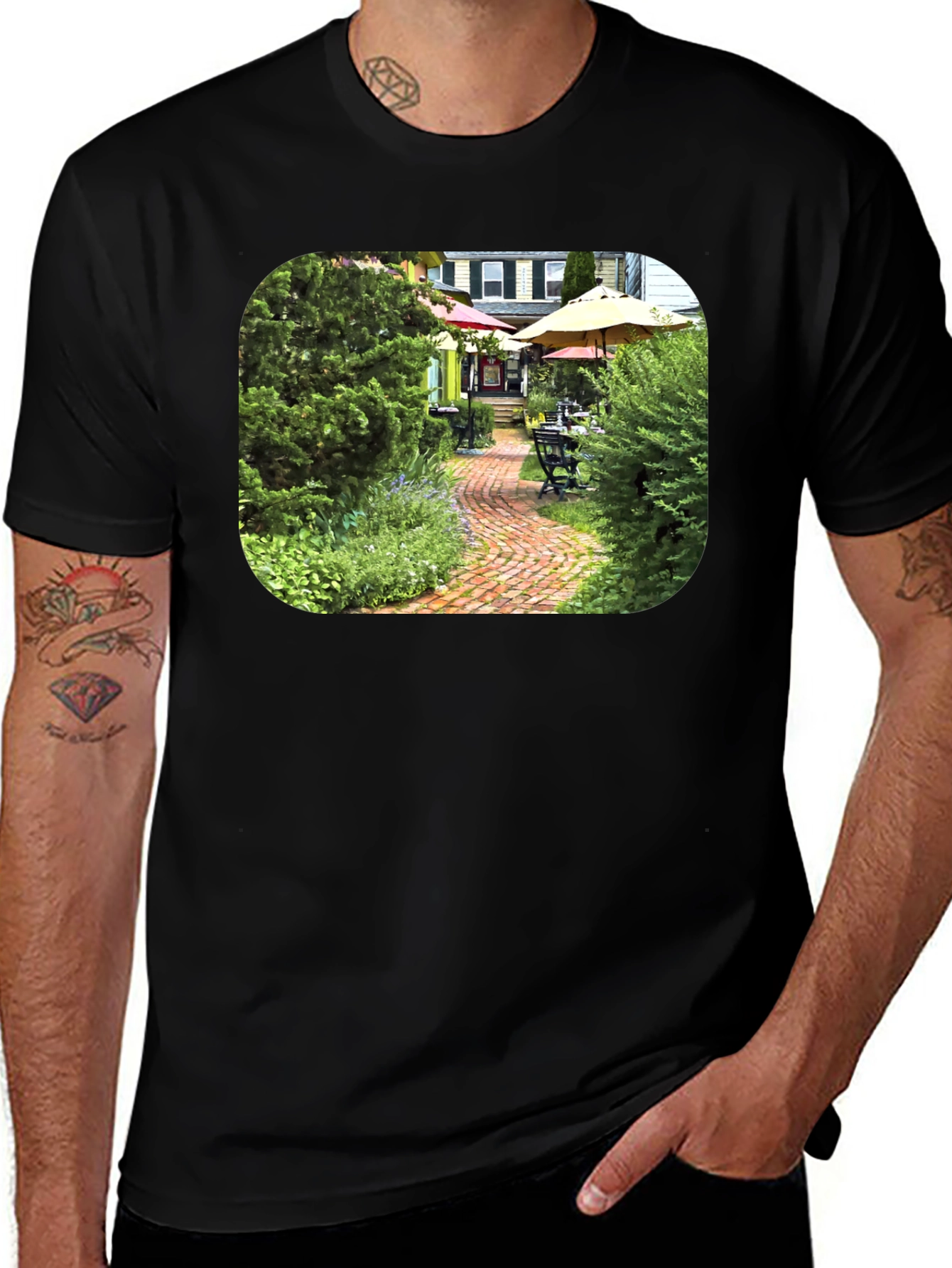 Variant 13 of Quaint Garden Path Black T-Shirt