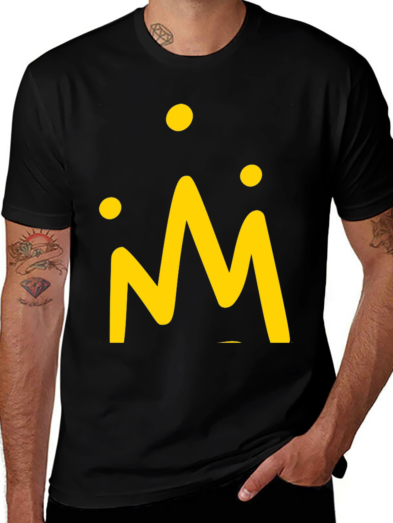 Men's Black T-Shirt with Yellow Crown Graphic