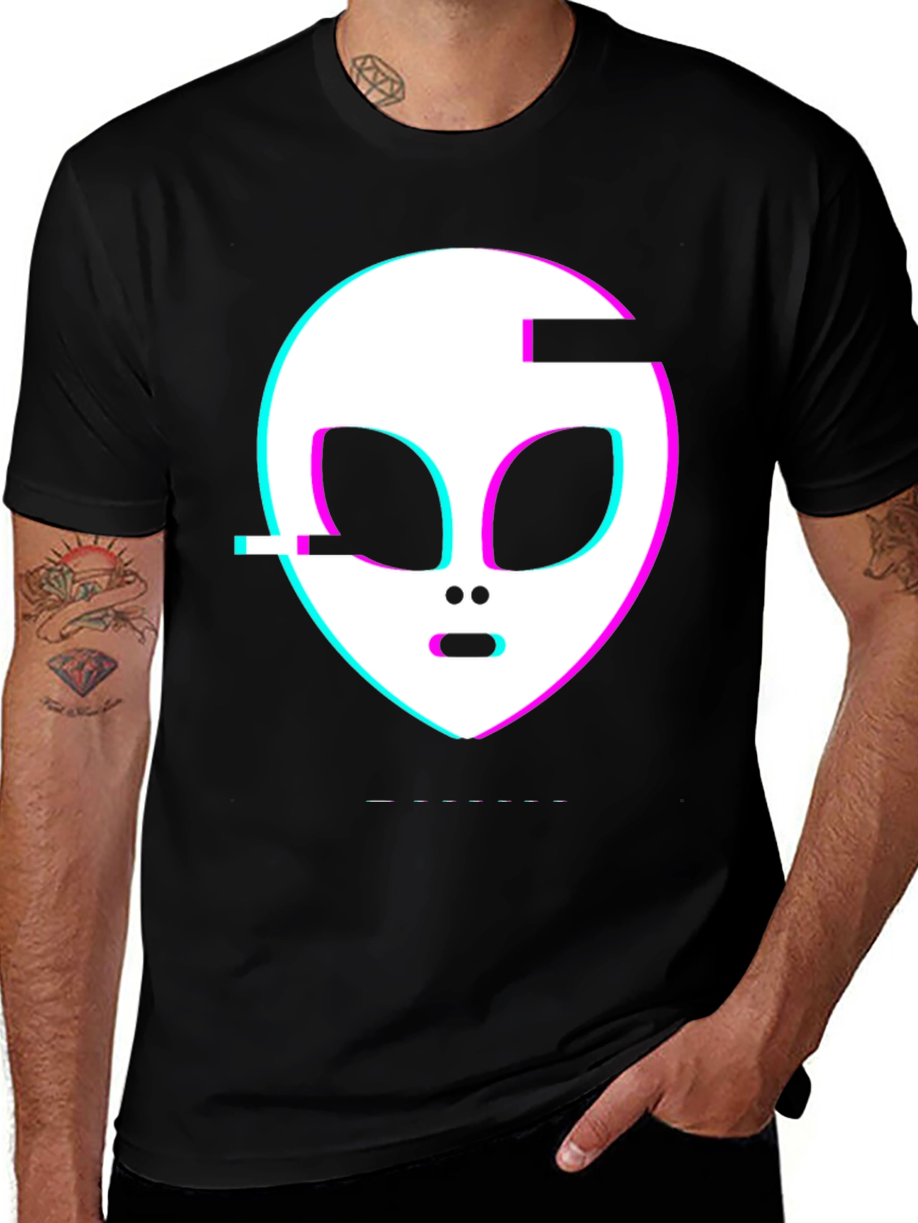 Variant 9 of Glitch Alien Head Graphic Black T-Shirt