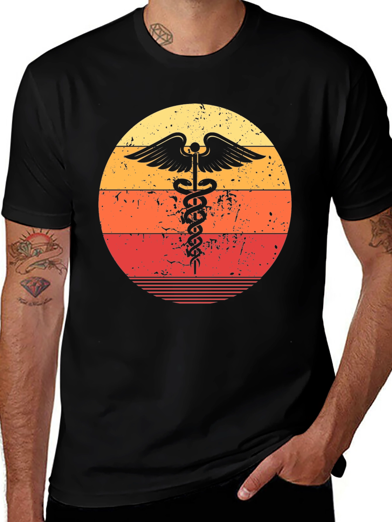 Variant 9 of Retro Medical Caduceus Graphic Tee