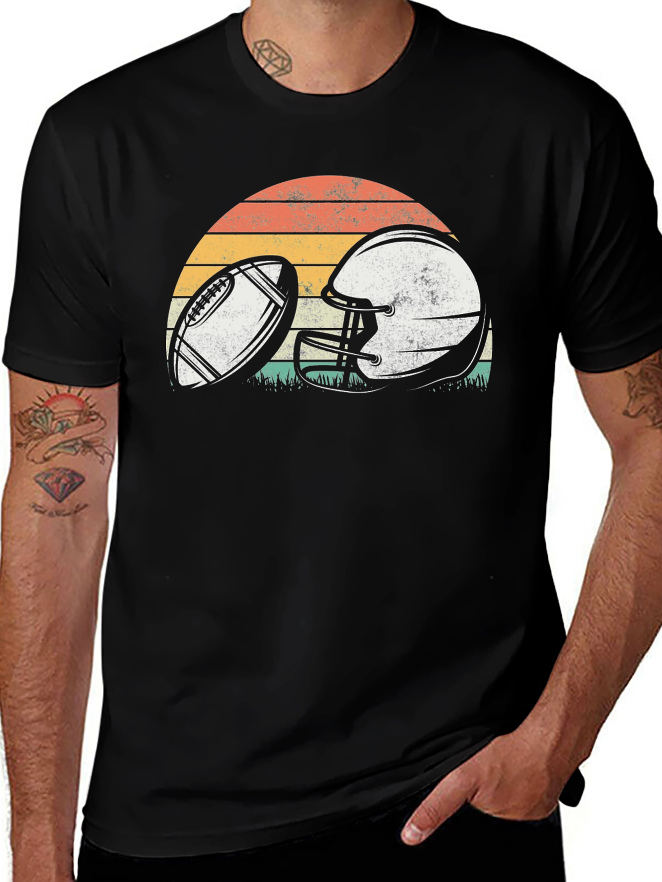Black Retro Football Graphic Tee - Vintage Style Comfort main image