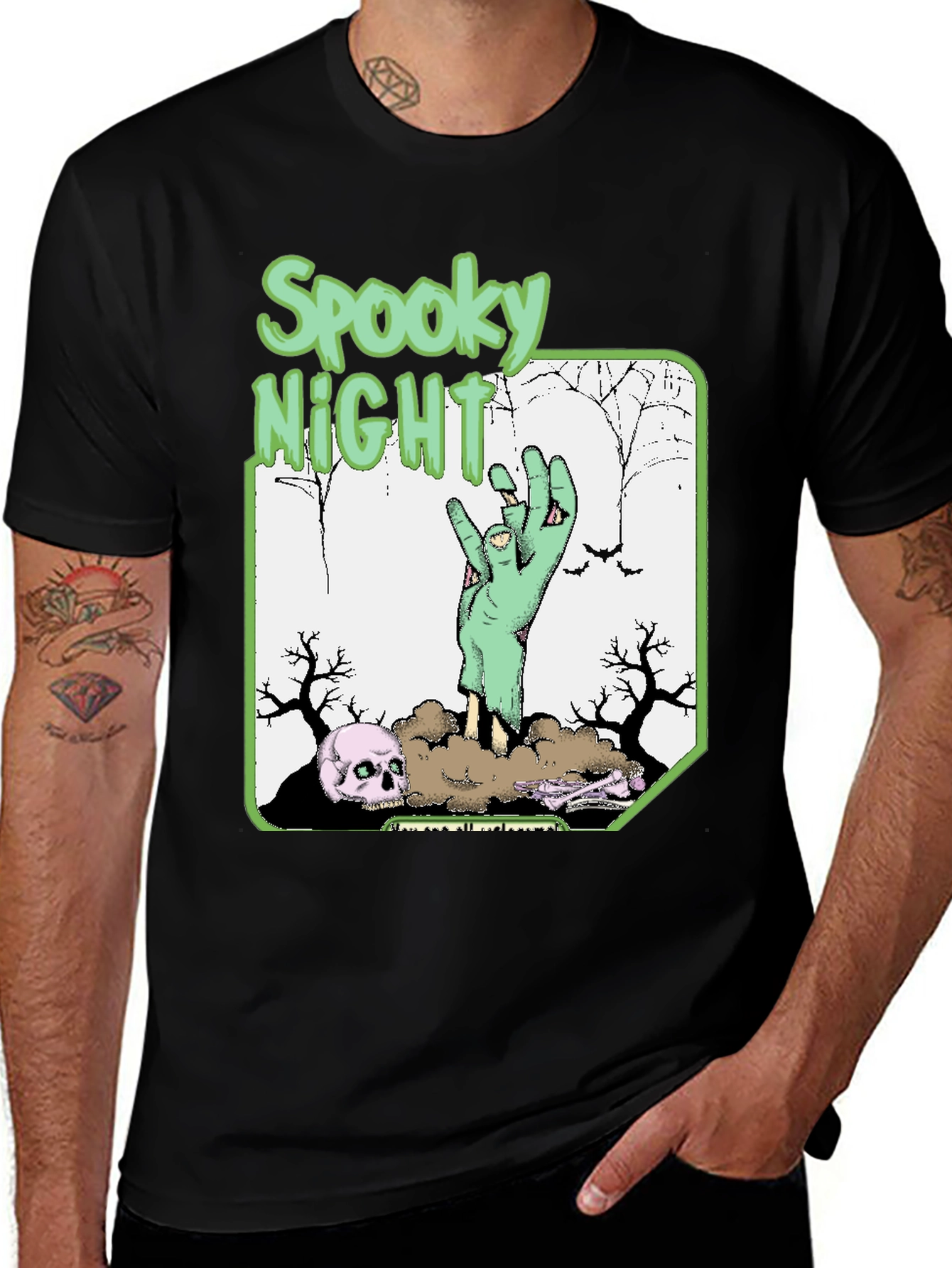Spooky Night Zombie Hand T-Shirt - Halloween Graphic Tee