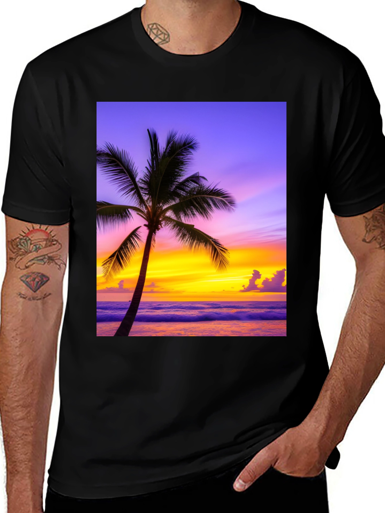 Tropical Sunset Palm Tree Graphic Tee