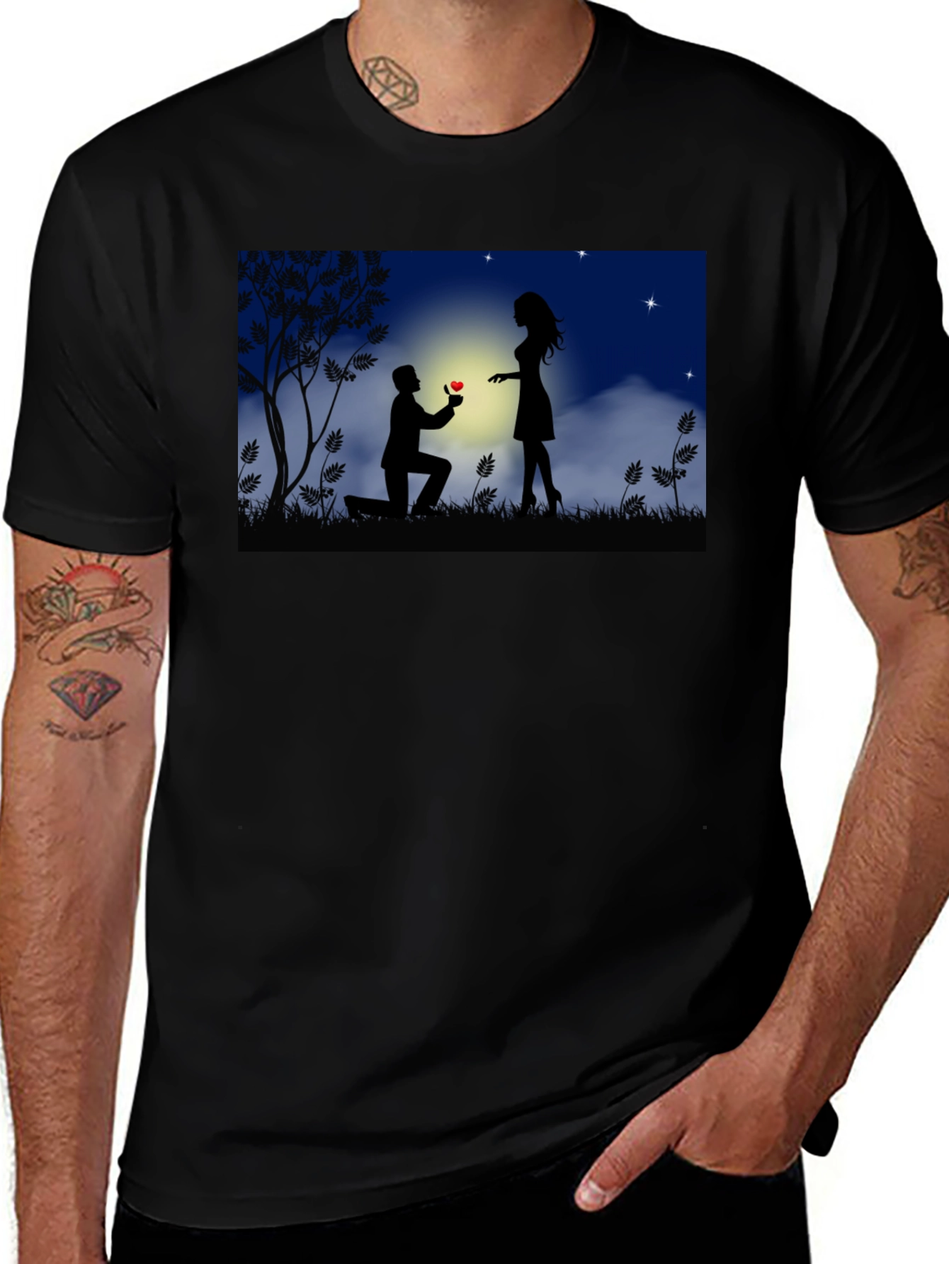 Romantic Proposal Silhouette Black T-Shirt
