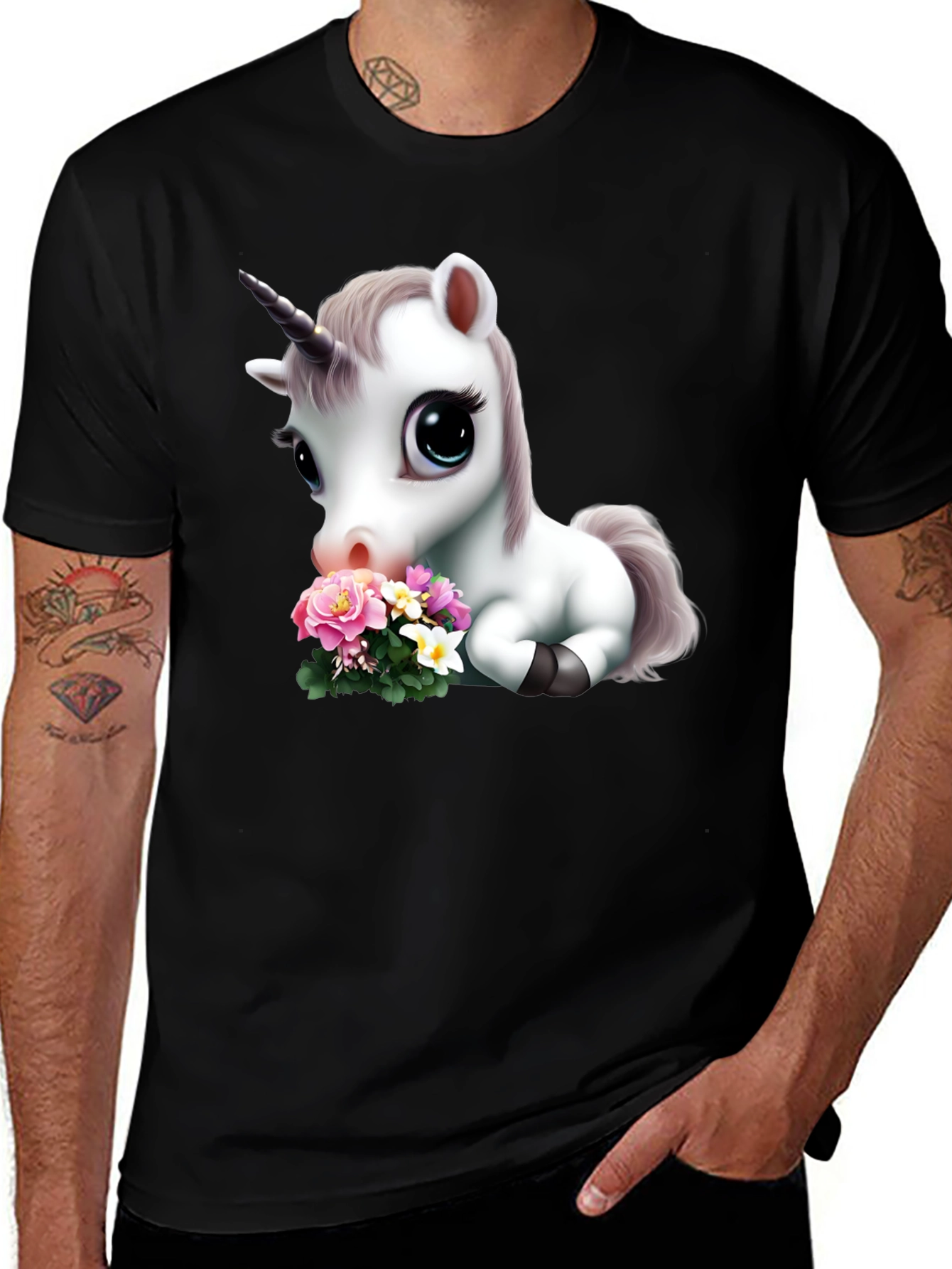 Variant 27 of Cute Unicorn with Flowers Graphic T-Shirt
