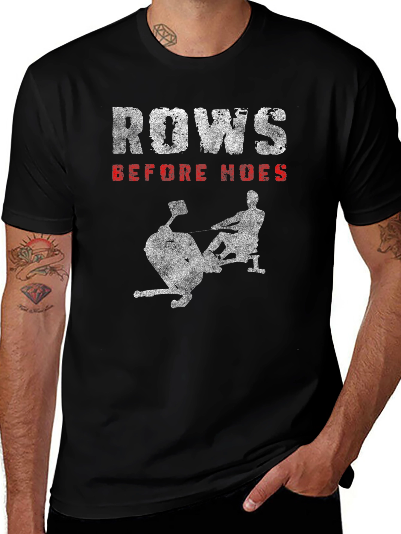 Rows Before Hoes T-Shirt - Gym Workout Rowing Tee