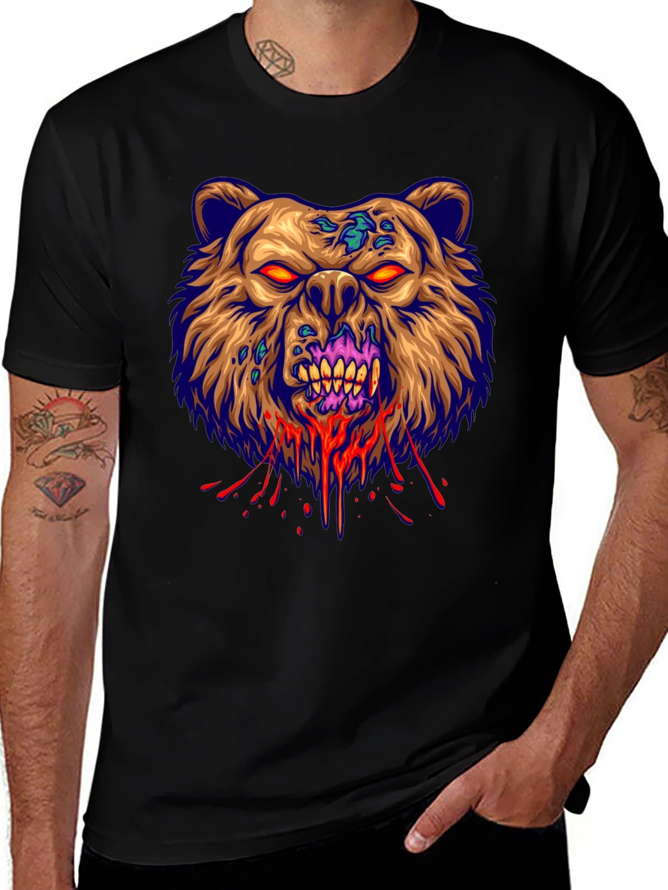 Variant 21 of Zombie Bear Graphic T-Shirt - Black