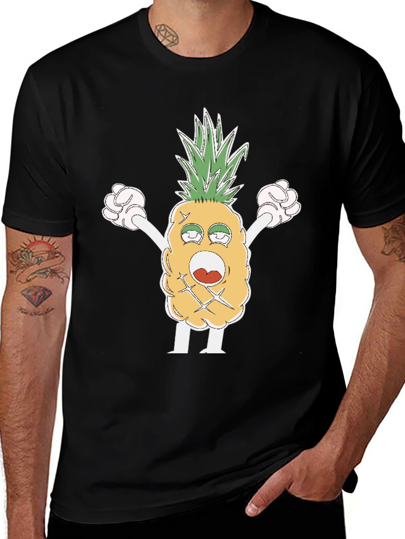 Variant 20 of Funny Pineapple Cartoon T-Shirt - Black