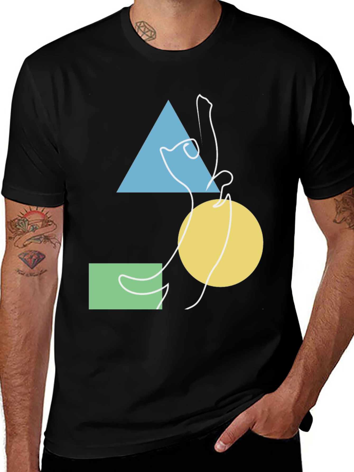 Abstract Geometric Cat Graphic Tee