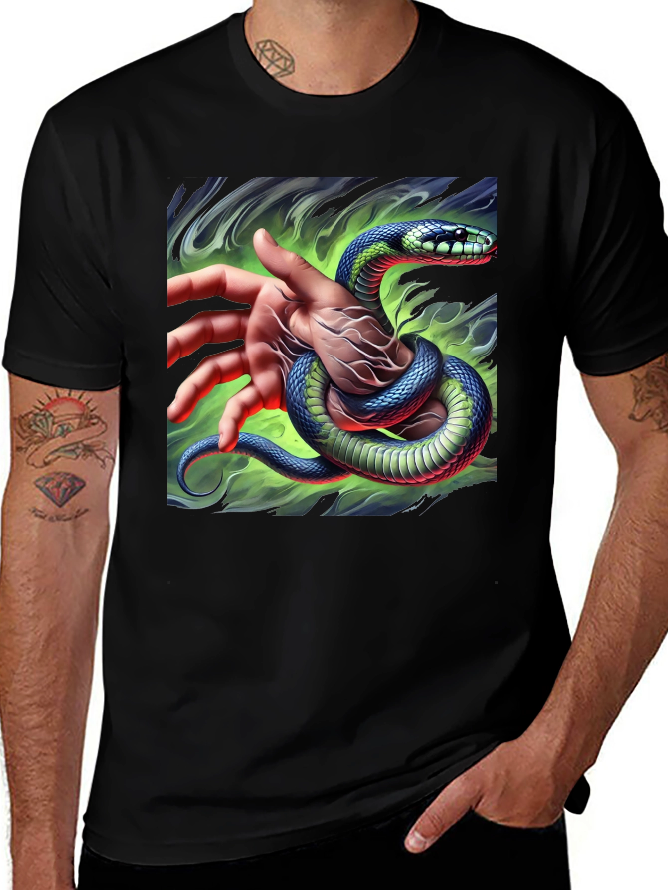 Variant 22 of Mystic Snake Graphic Tee - Black Cotton T-Shirt
